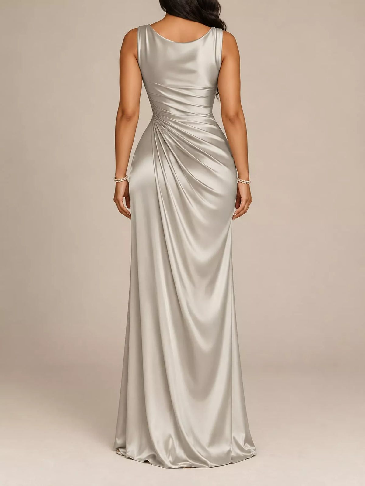 full size satin cowl neck high slit evening maxi | dropsona - neutral - size reference