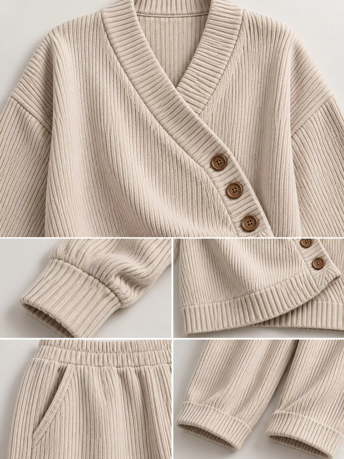 full size elegant v-neck wrap sweater and wide-leg | dropsona - neutral - material texture