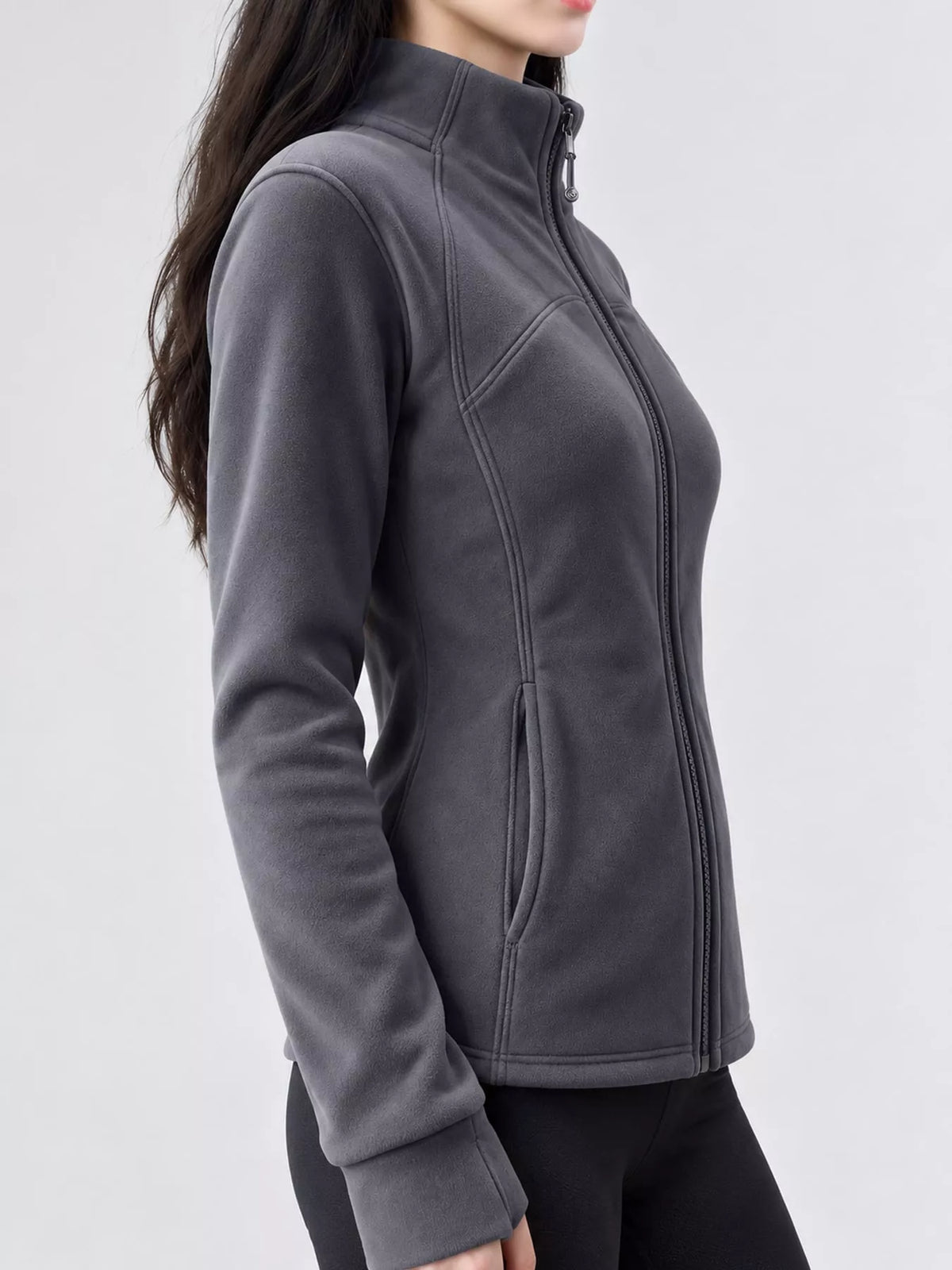 slim-fit full-zip active outerwear | dropsona - neutral - close-up detail