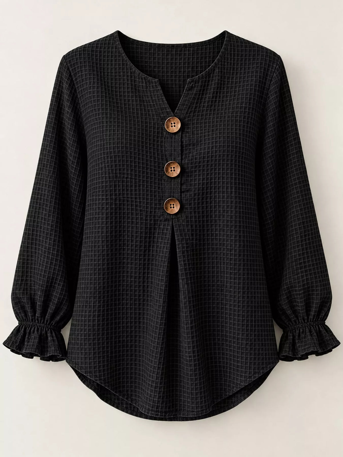 full size waffle knit flounce sleeve blouse plus | dropsona - neutral - packaging