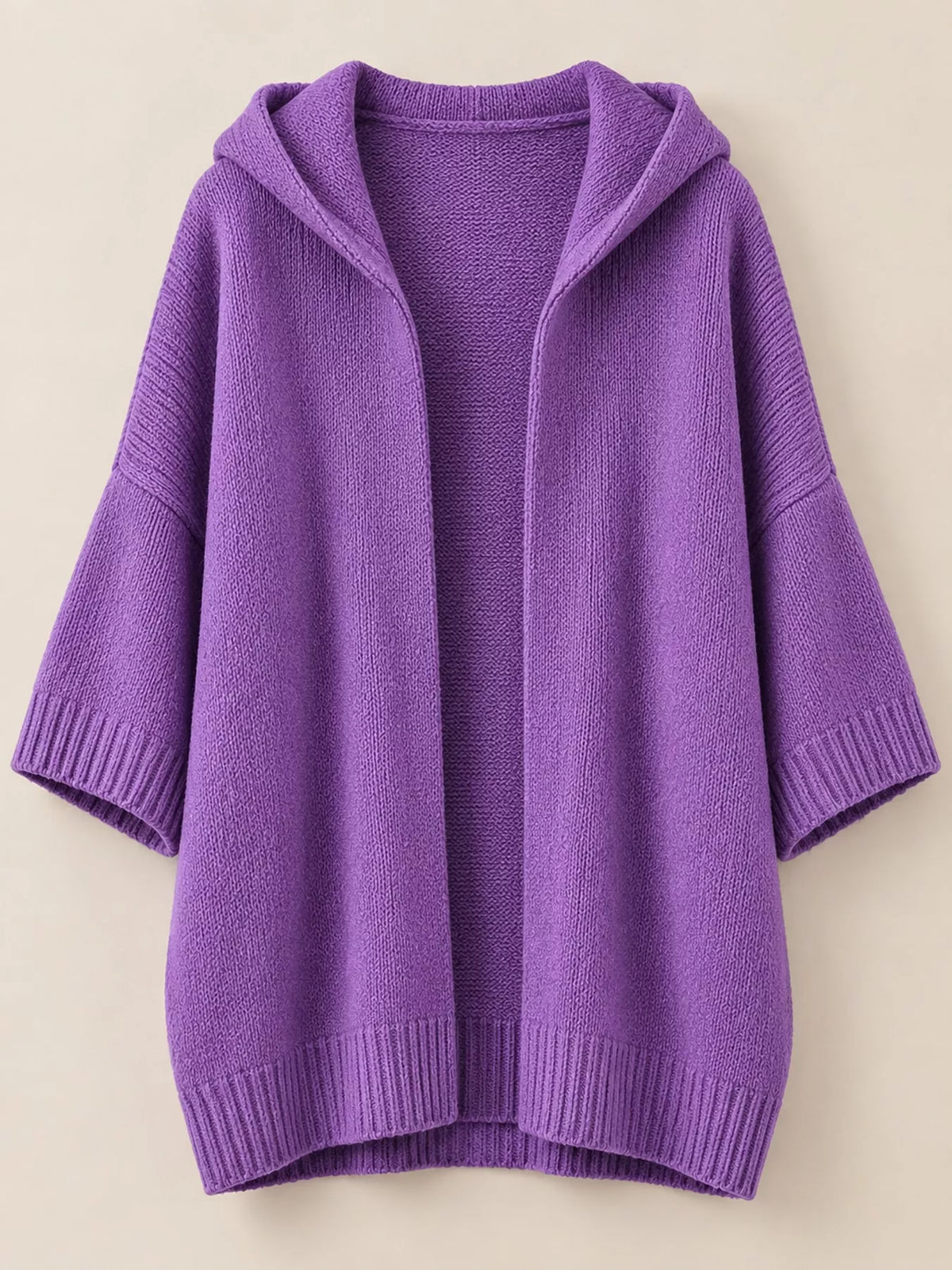 full size hooded open-front knit cardigan plus | dropsona - neutral - front view
