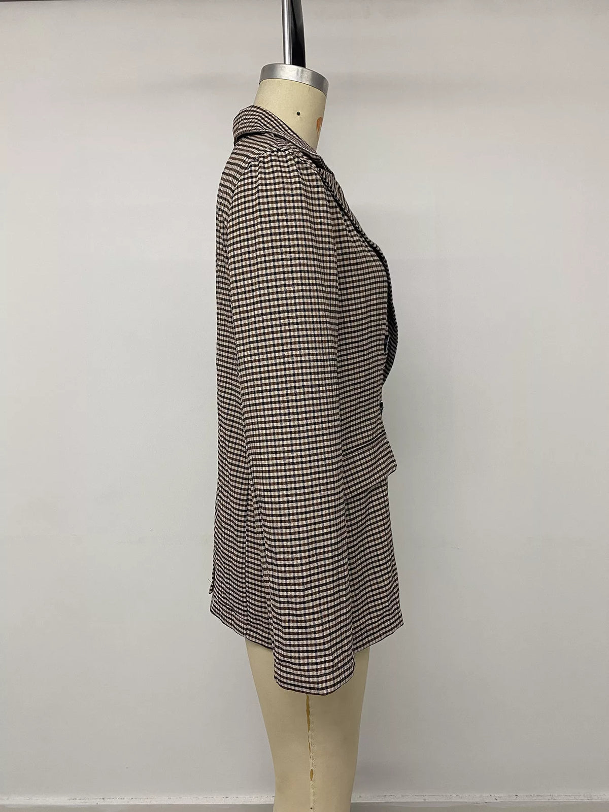 plaid lapel collar double-breasted blazer | dropsona - neutral - usage example