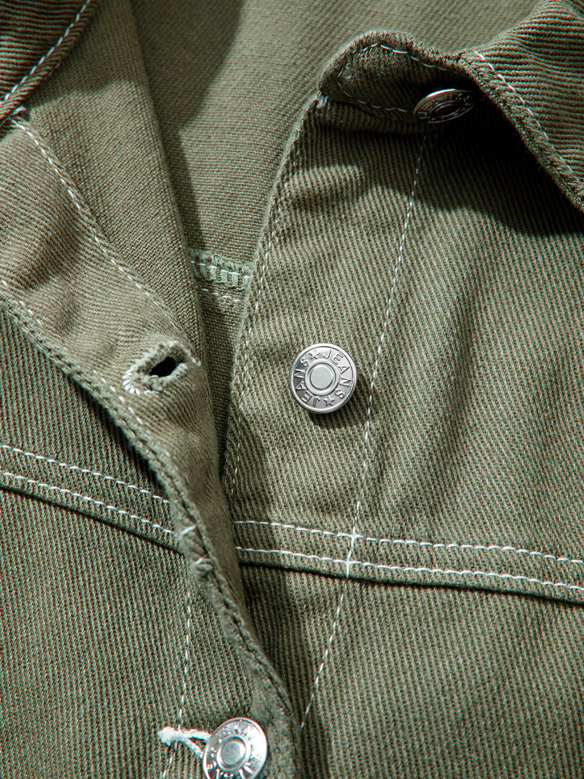patched pocket collared button front boyfriend denim jacket - front view