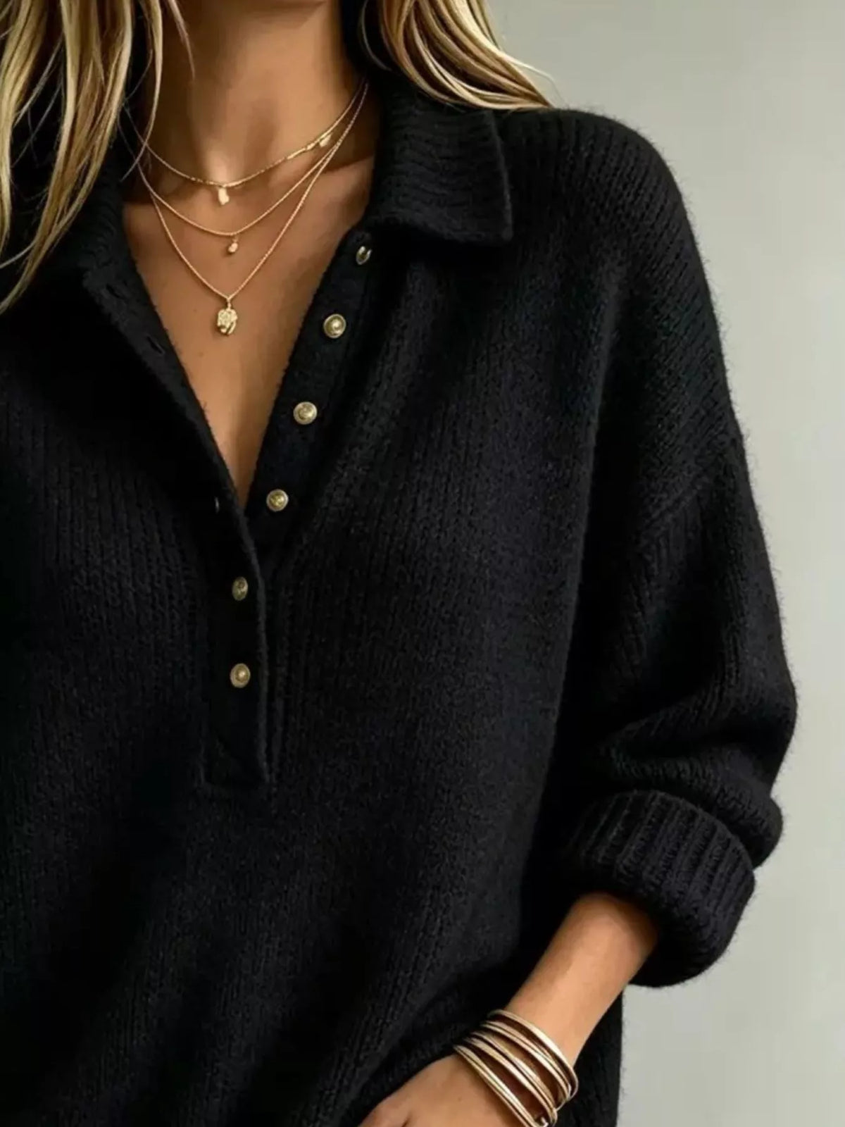button detail dropped shoulder sweater – buttoned | dropsona - neutral - material texture
