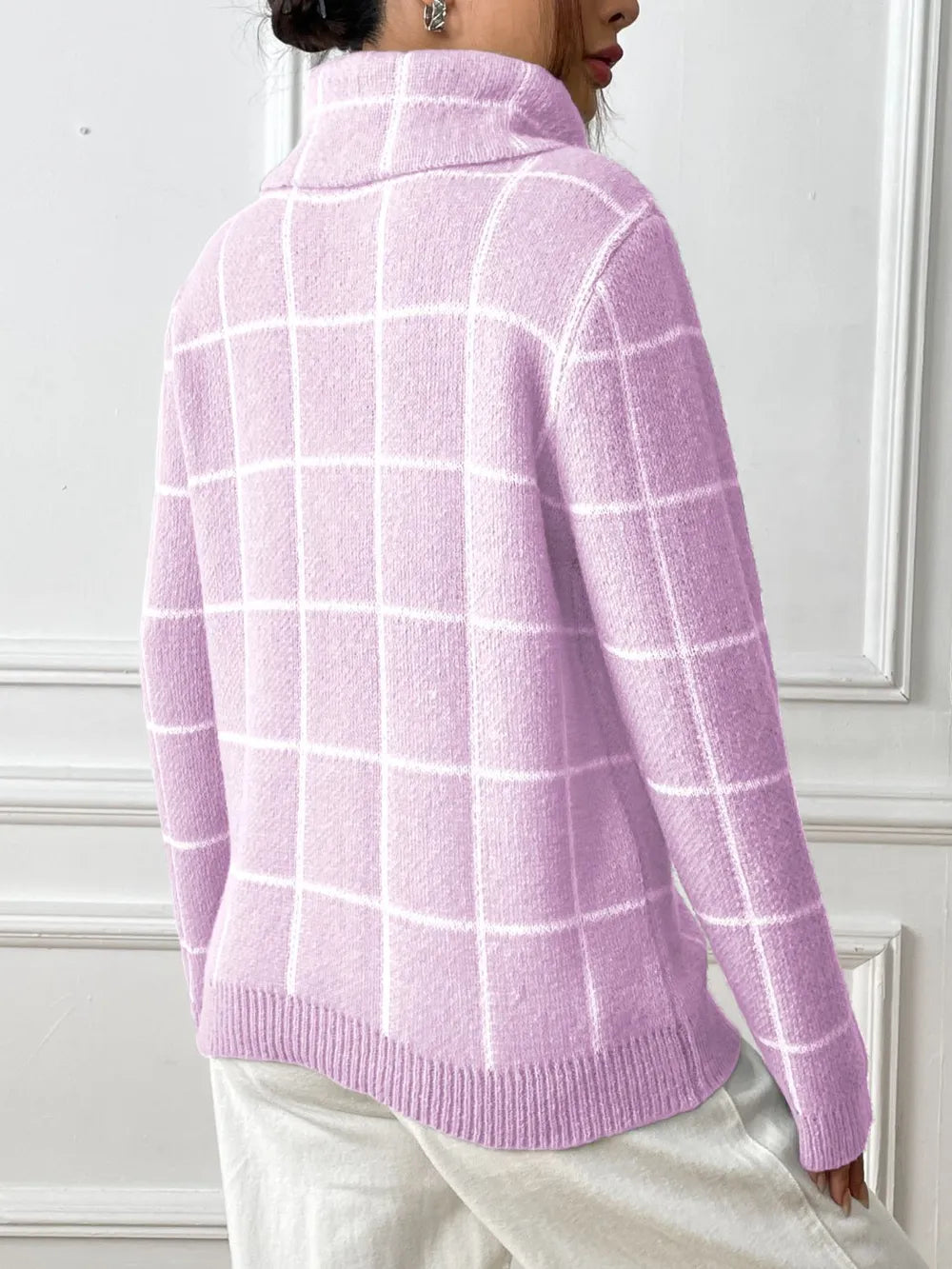 plaid turtleneck long sleeve sweater – basic style | dropsona - neutral - size reference