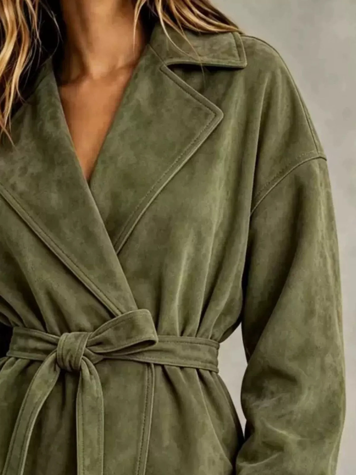 tie-waist lapel collar jacket – yeesh | dropsona - neutral - size reference