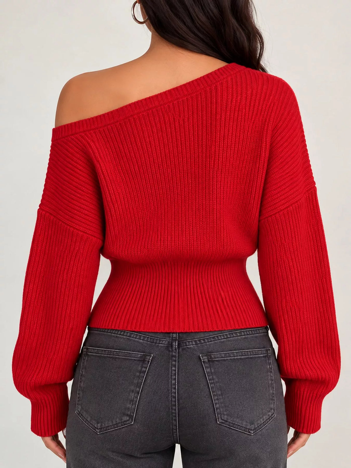 one shoulder ribbed knit sweater – fit | dropsona - neutral - front view