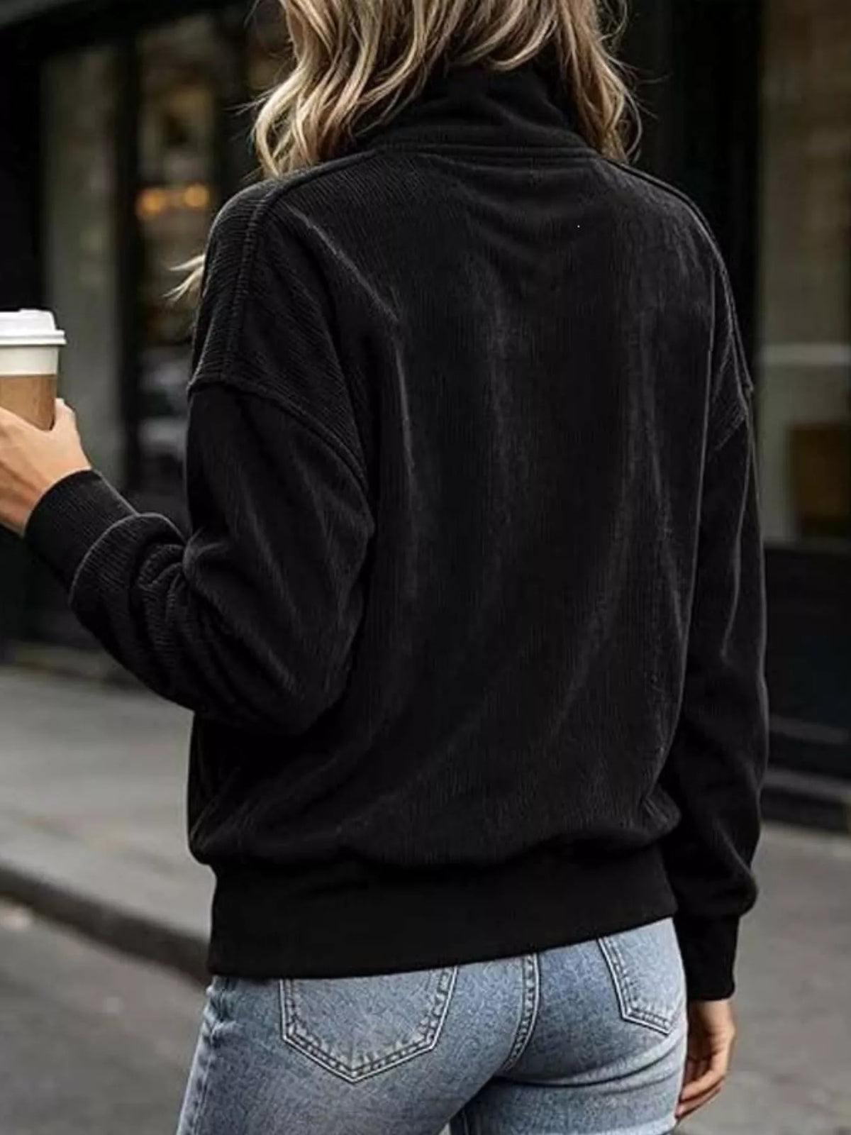 full size quarter snap kangaroo pocket sweatshirt | dropsona - neutral - material texture