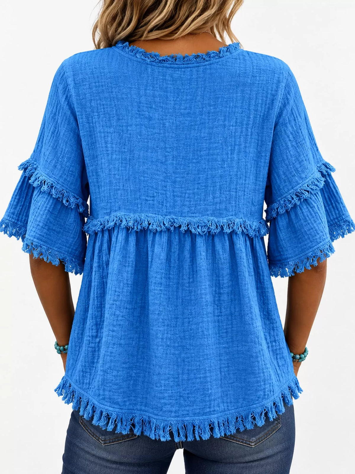 full size frayed edge textured blouse plus | dropsona - neutral - usage example