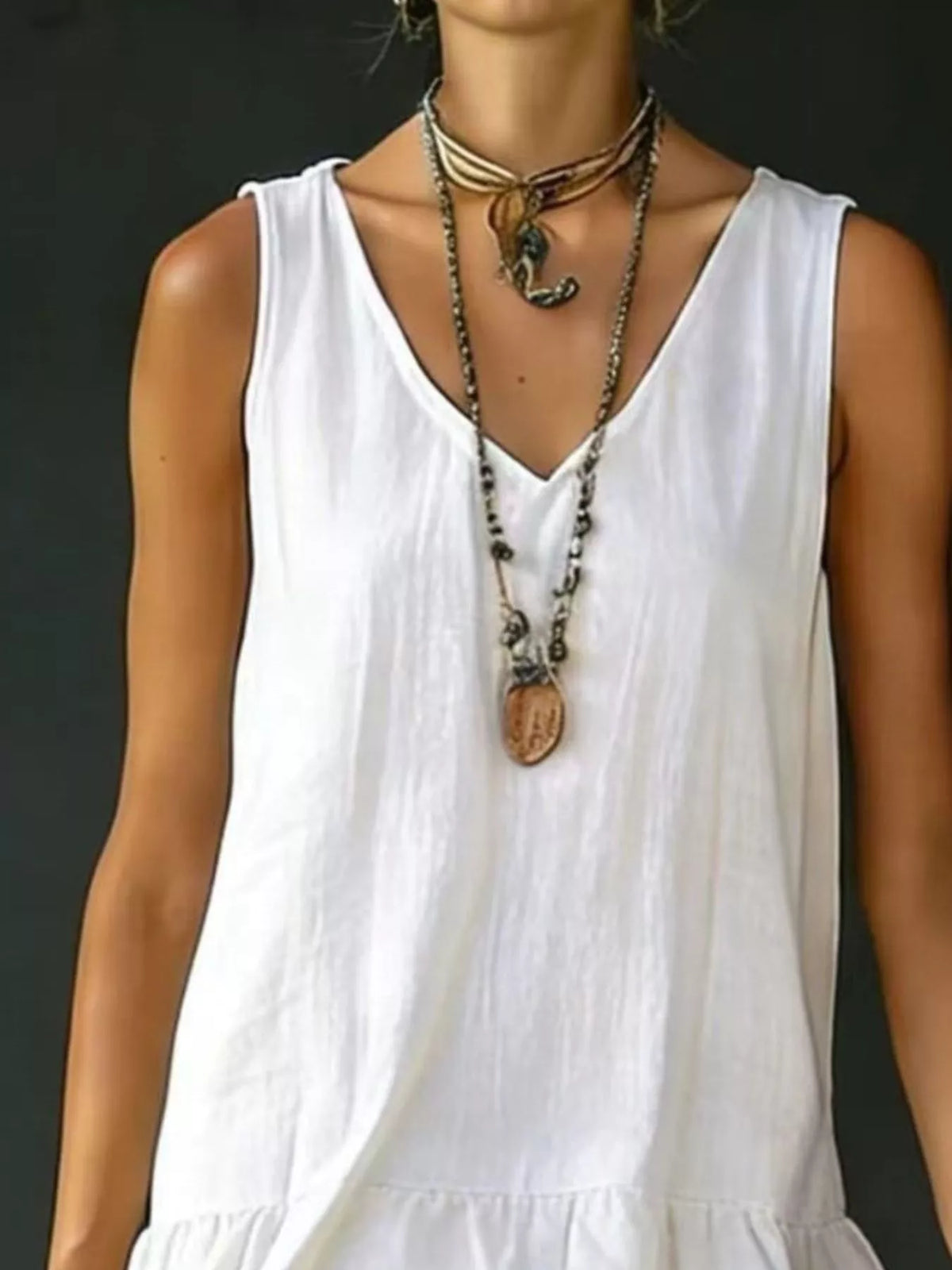 full size ruffled hem v-neck sleeveless dress plus size - size reference