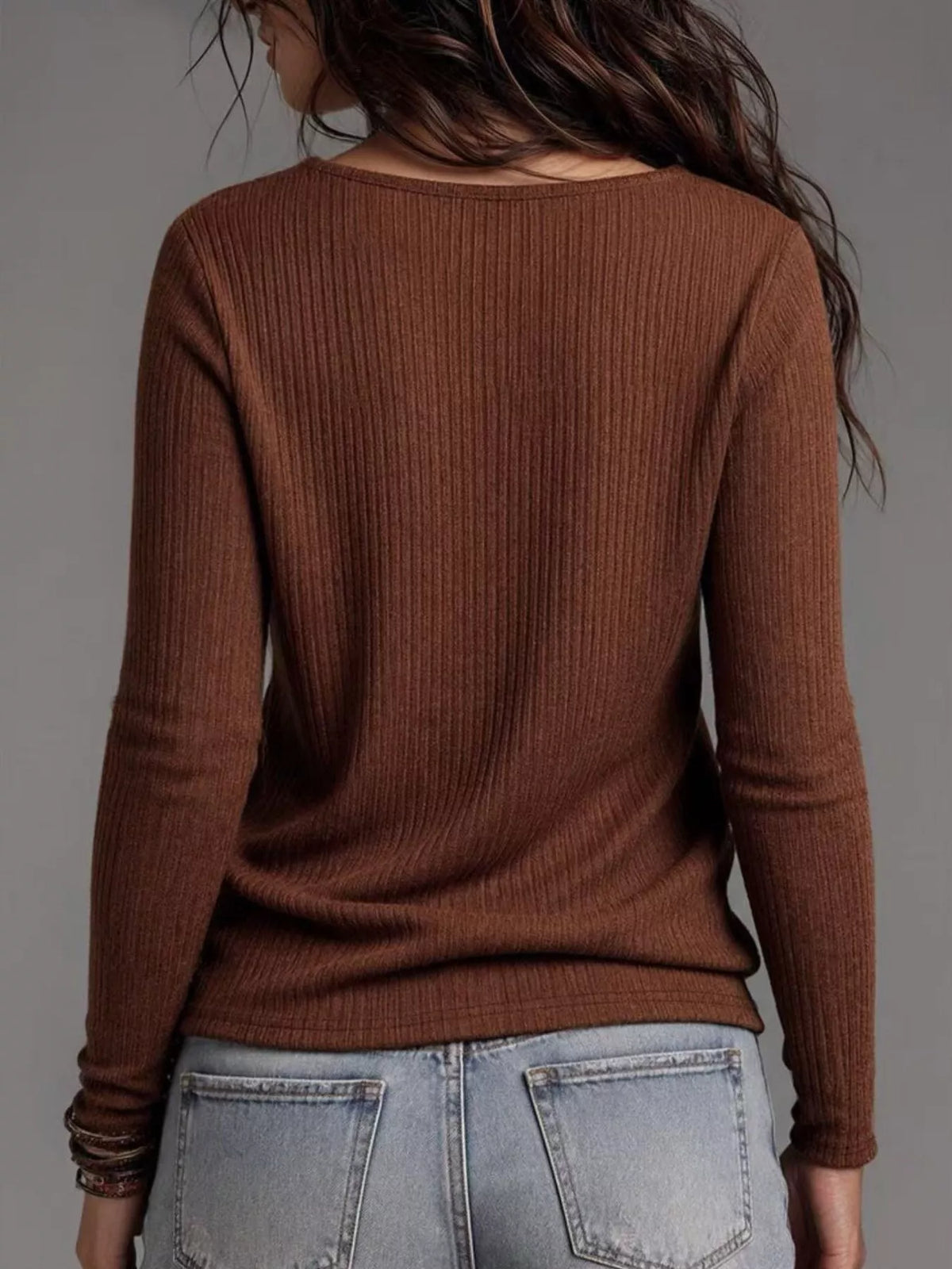 ribbed cowl neck knit top – basic style | dropsona - neutral - front view
