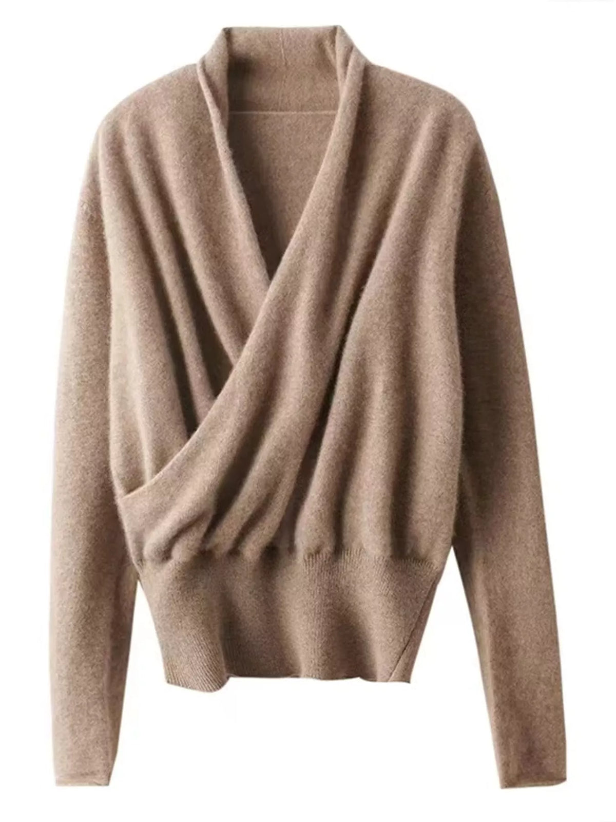 wrap-front long sleeve sweater – crisscross,ribbed fit | dropsona - neutral - packaging