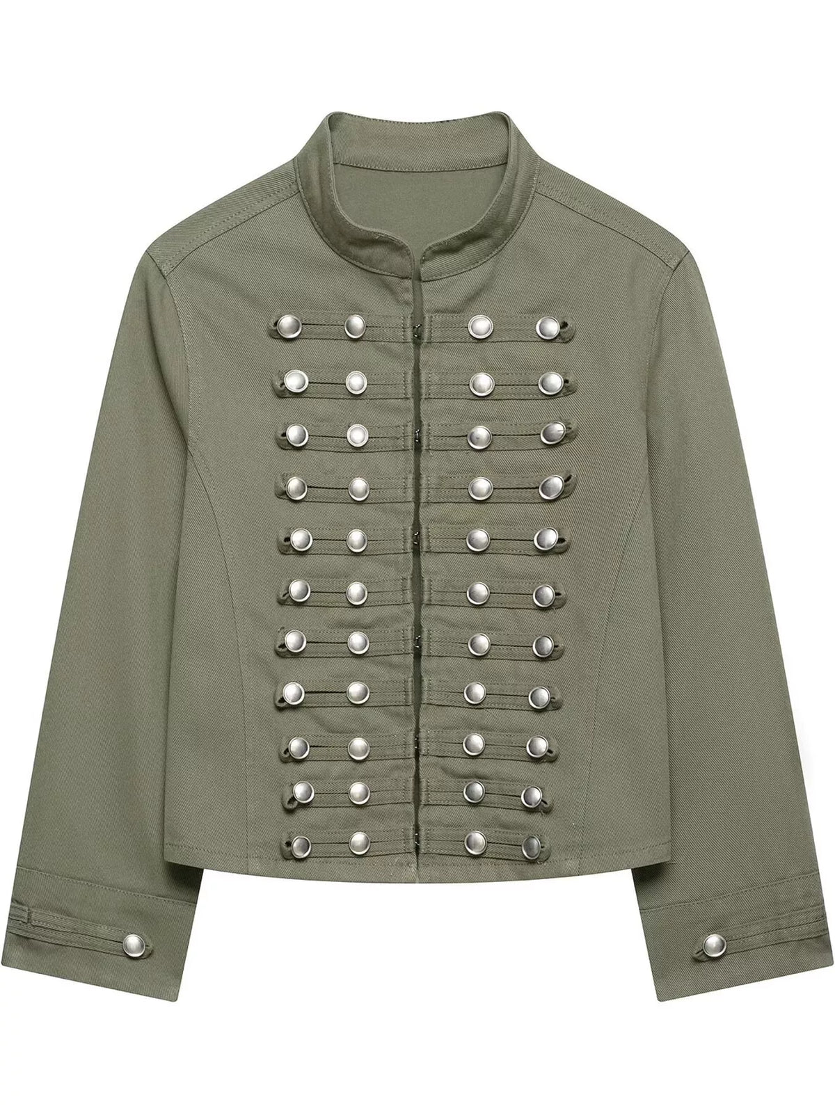 decorative button cropped denim jacket | dropsona - neutral - material texture