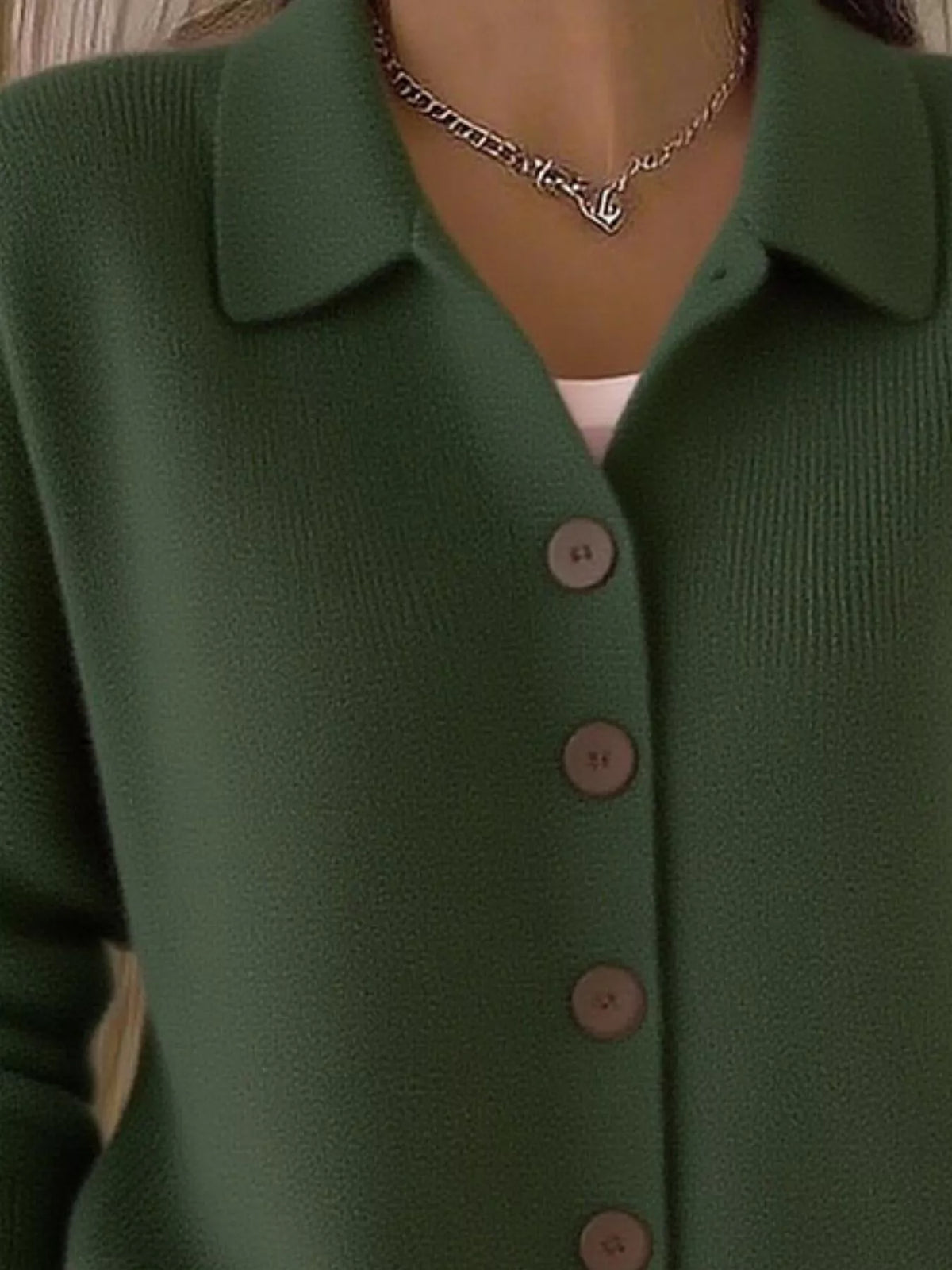 full size collared button-down knit cardigan plus | dropsona - neutral - front view
