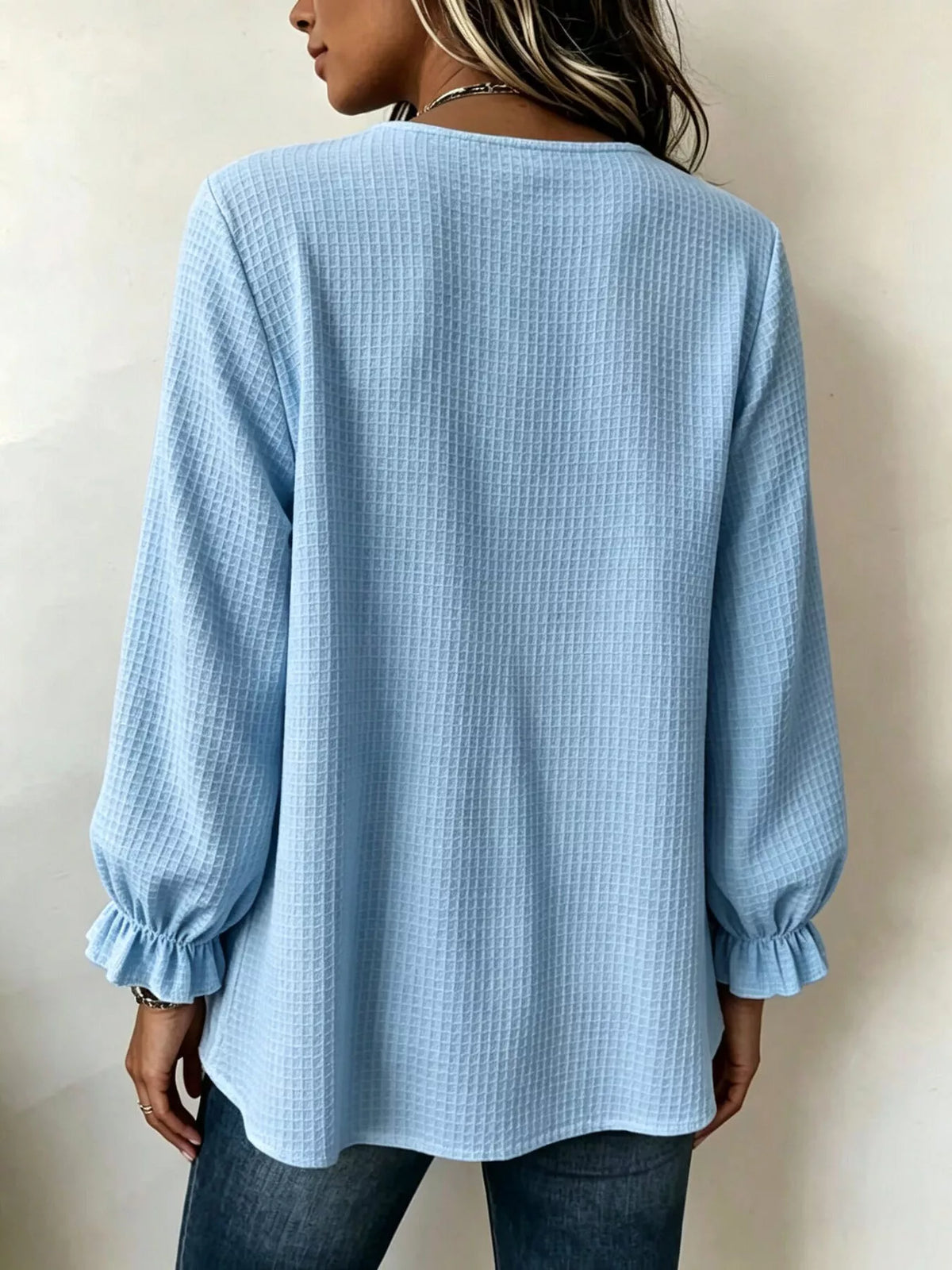 waffle knit long sleeve top | dropsona - neutral - packaging