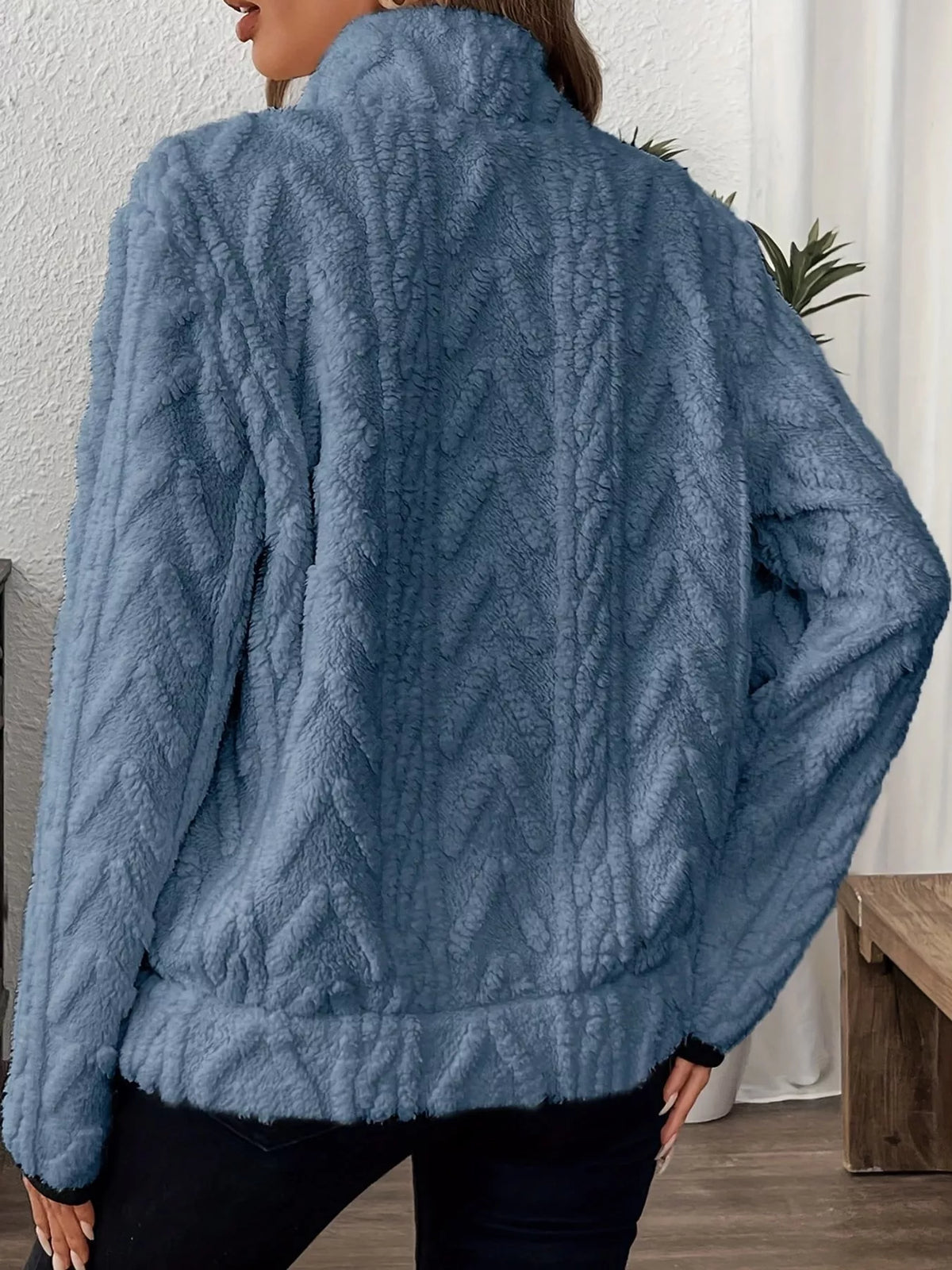 full size quarter-zip sherpa sweatshirt plus | dropsona - neutral - close-up detail