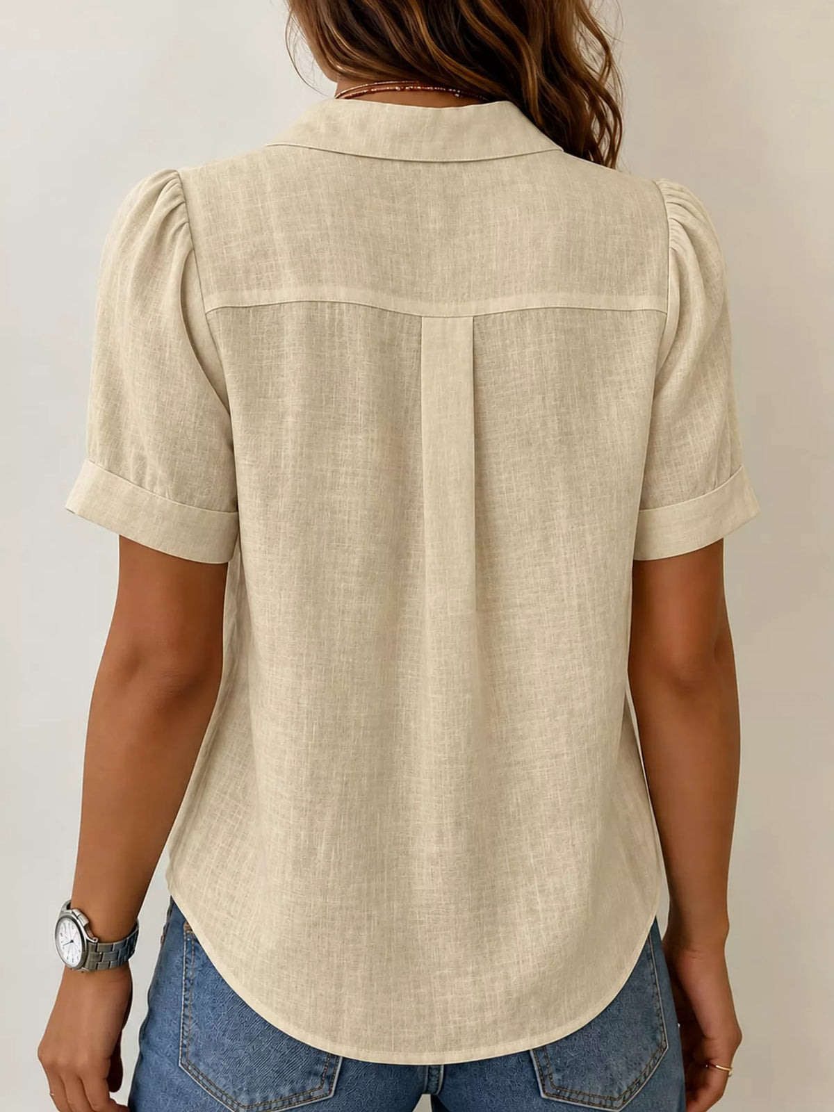 full size button up short sleeve shirt plus | dropsona - neutral - front view