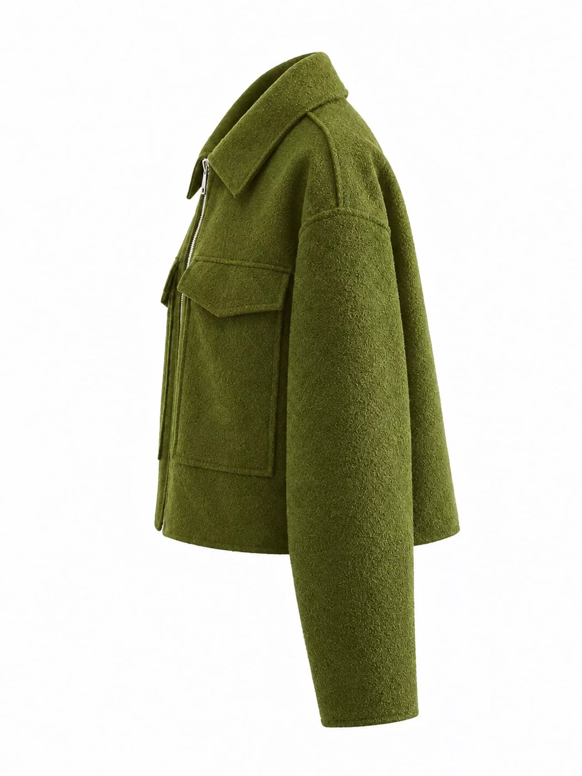 zip up cropped jacket – zipper,pocketed fit | dropsona - neutral - close-up detail
