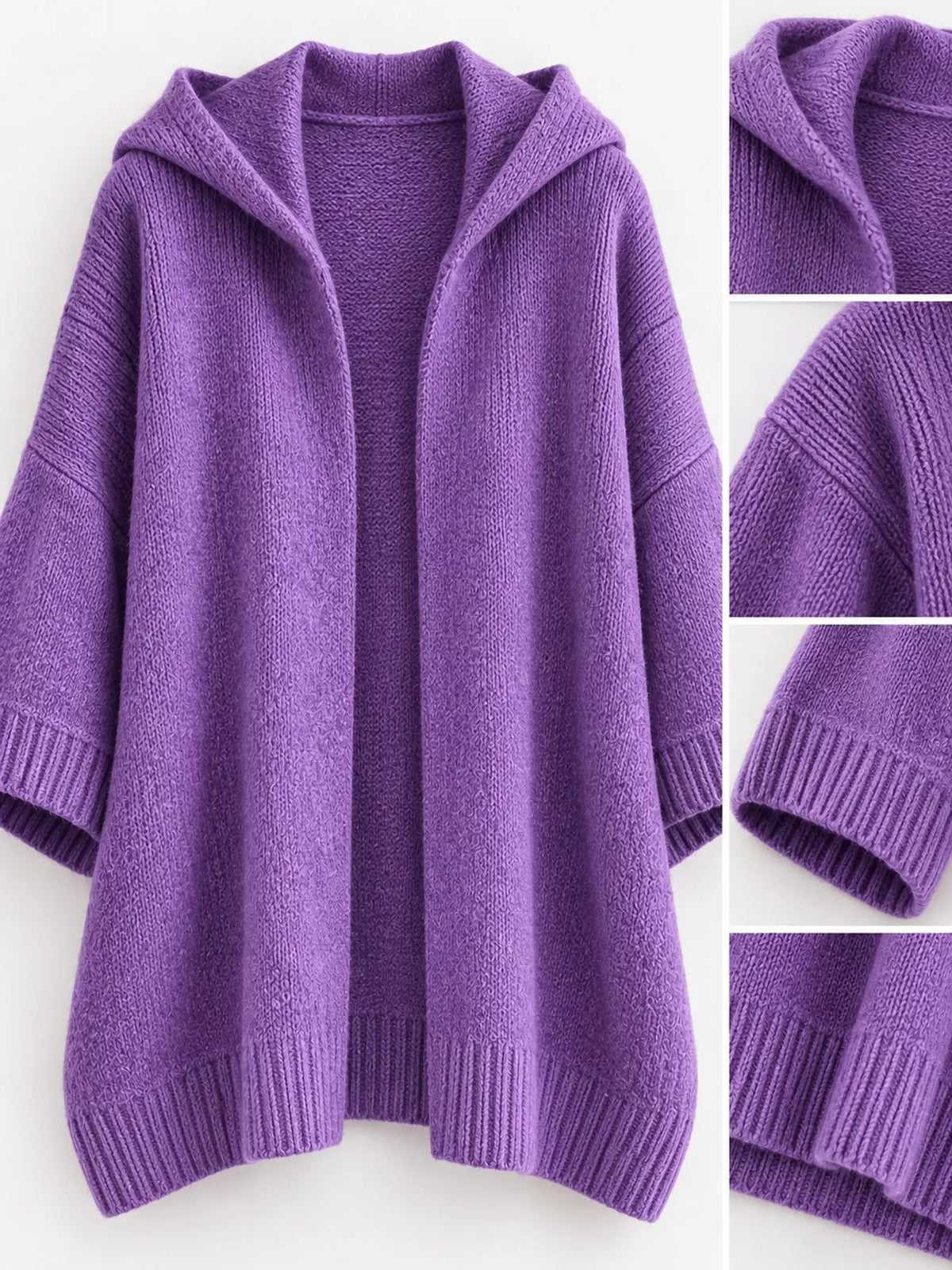 full size hooded open-front knit cardigan plus | dropsona - neutral - close-up detail