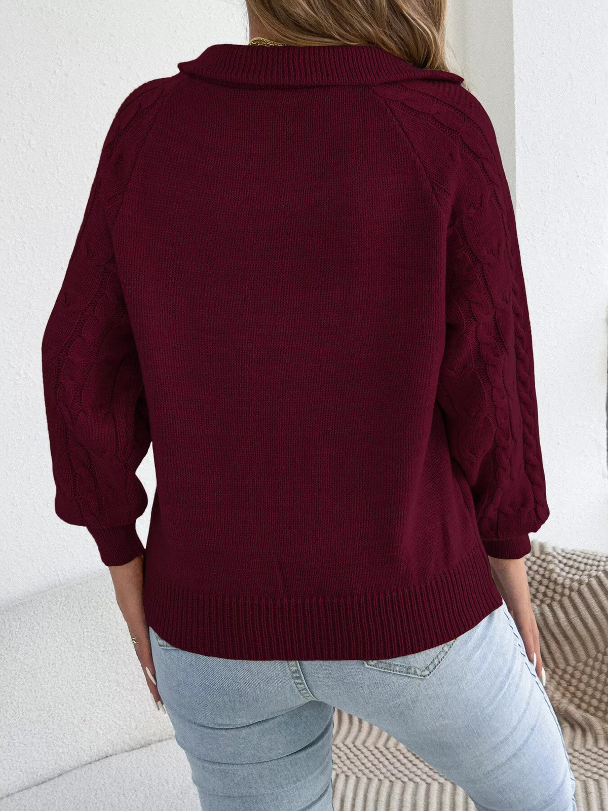 quarter-zip cable knit sweater – cable-knit,zipper | dropsona - neutral - packaging