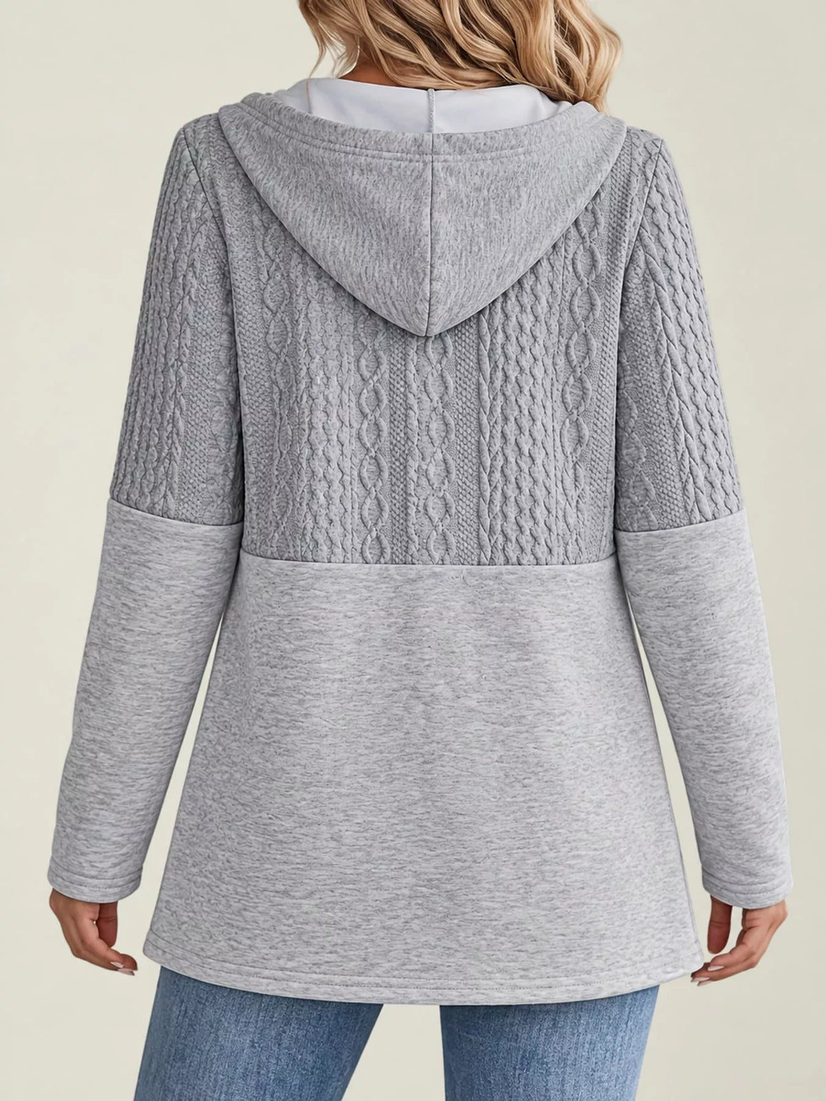full size textured hooded zip-up jacket plus | dropsona - neutral - close-up detail