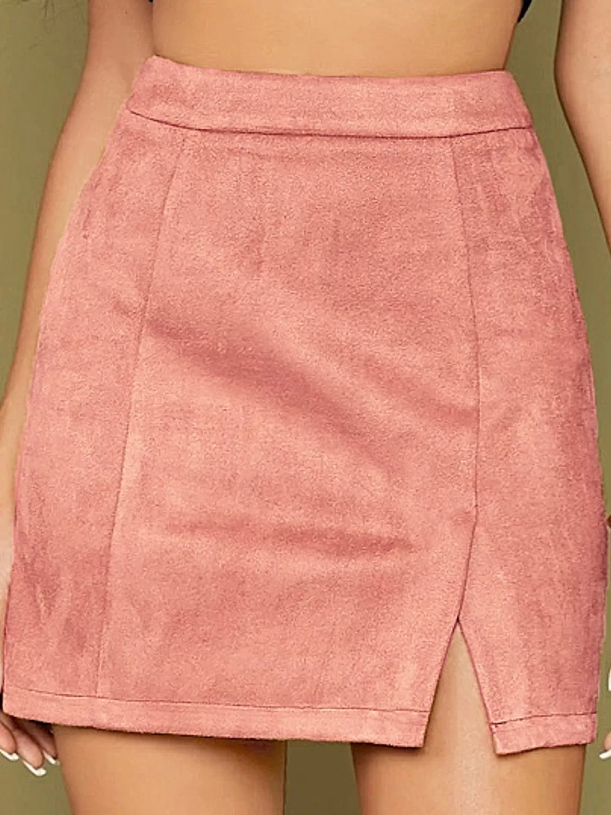 high-waisted slit skirt – zipper, slit, seam detail | dropsona - neutral - front view