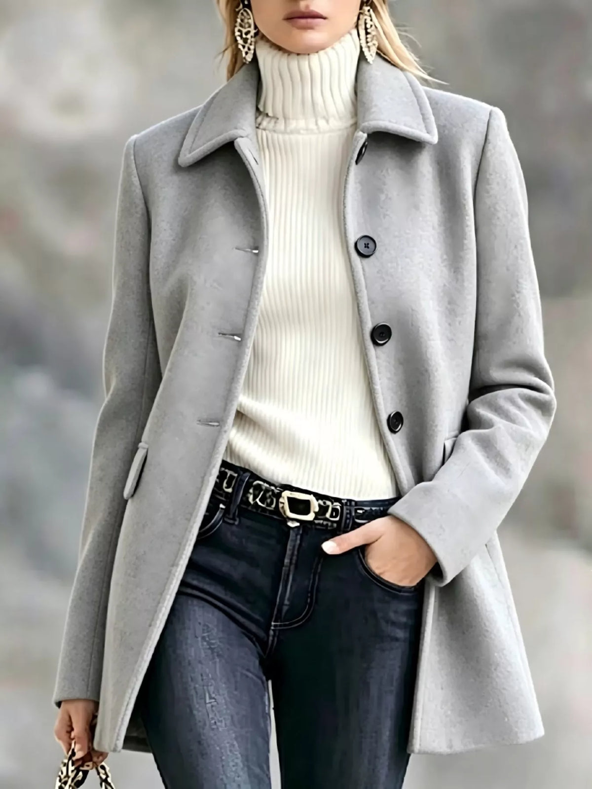 button up longline coat – buttoned | dropsona - neutral - front view
