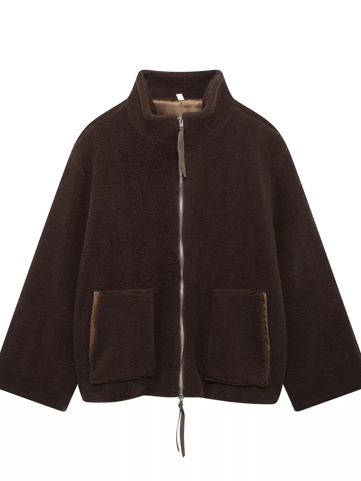 sherpa zip-up outerwear | dropsona - neutral - close-up detail