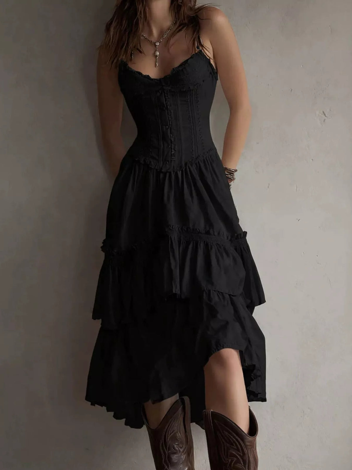full size layered ruffle midi dress plus | dropsona - neutral - material texture