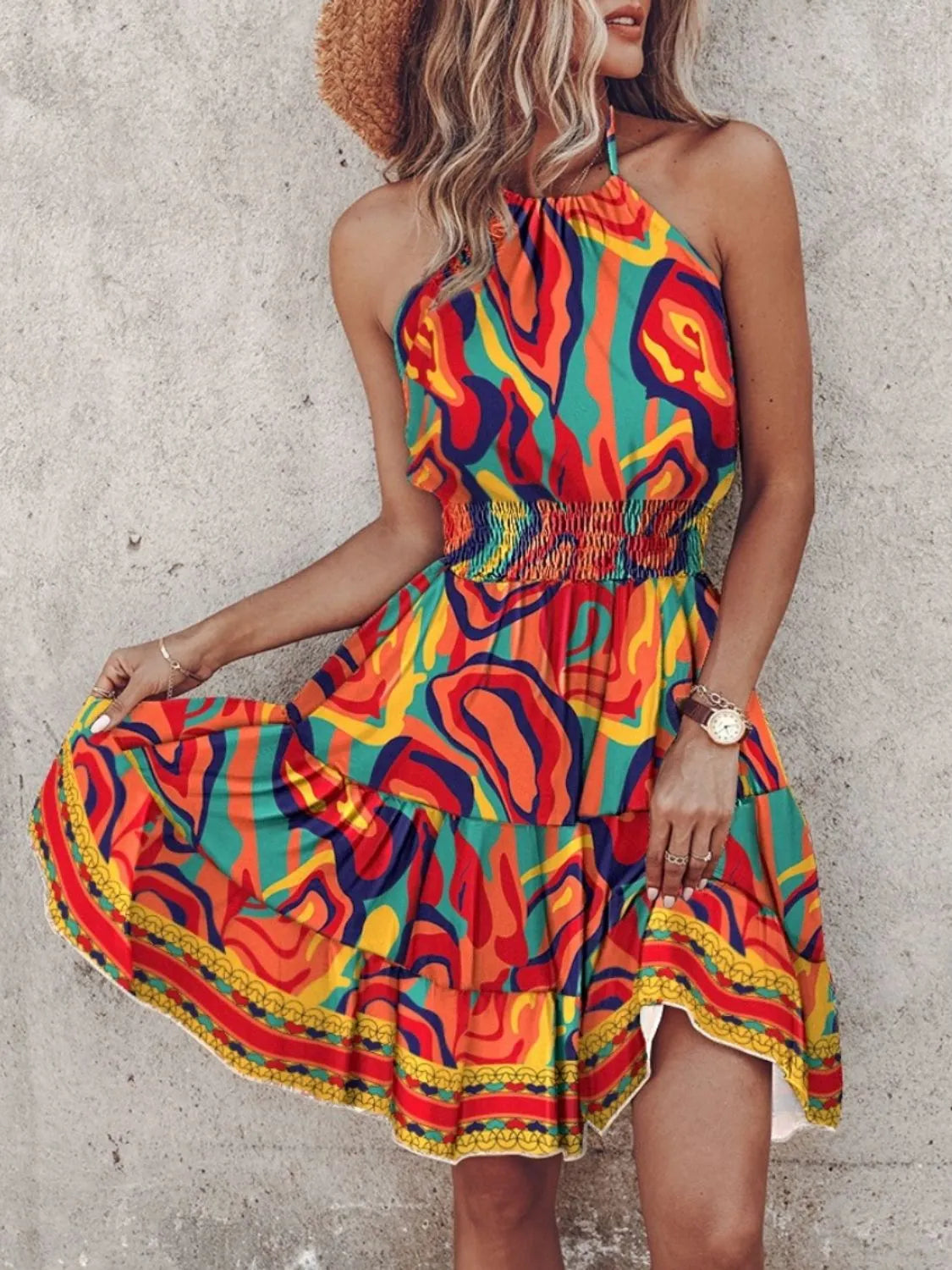 paisley print halter neck mini dress - close-up detail