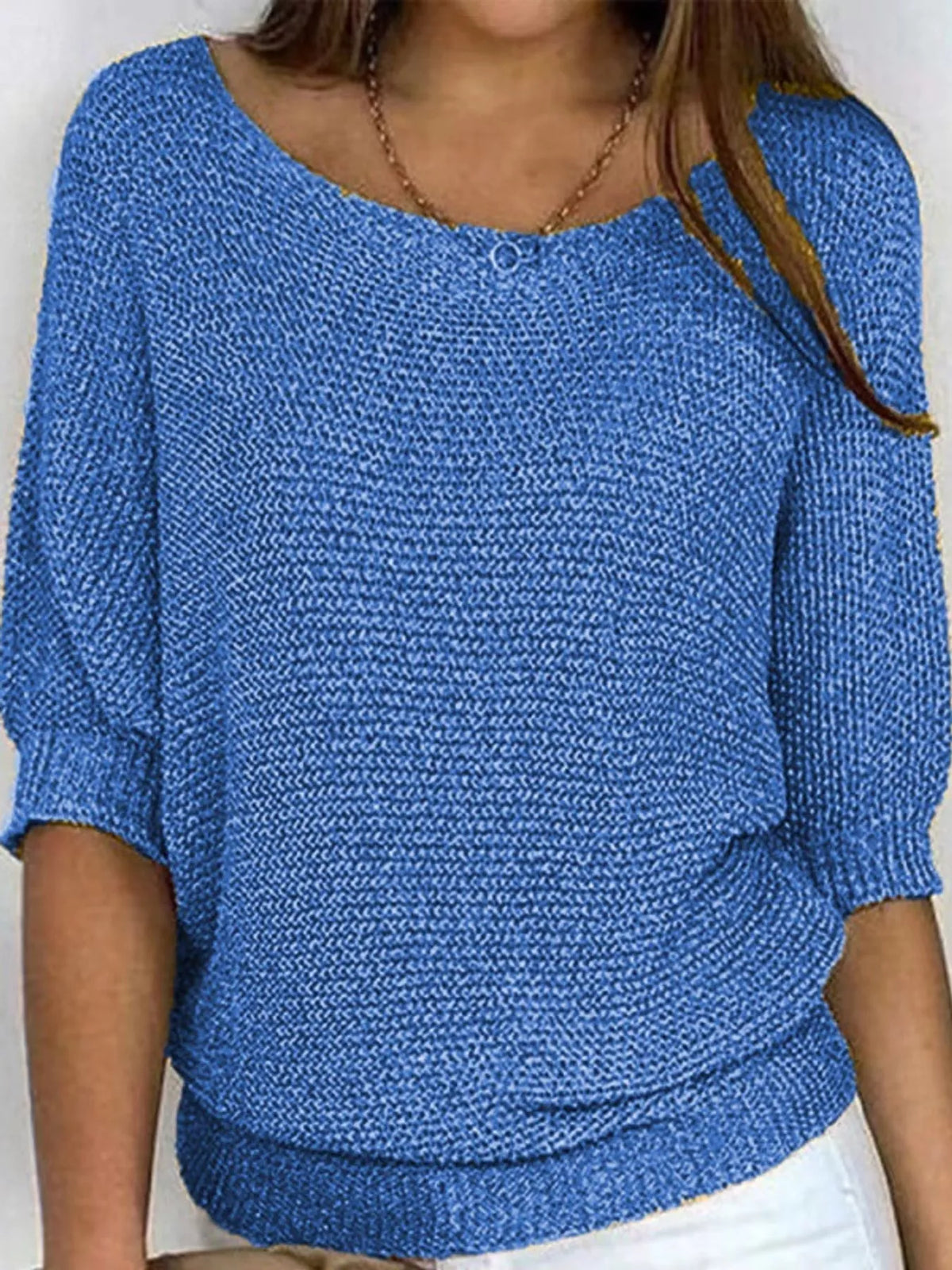 full size boat neck 3/4 sleeve sweater plus | dropsona - neutral - front view
