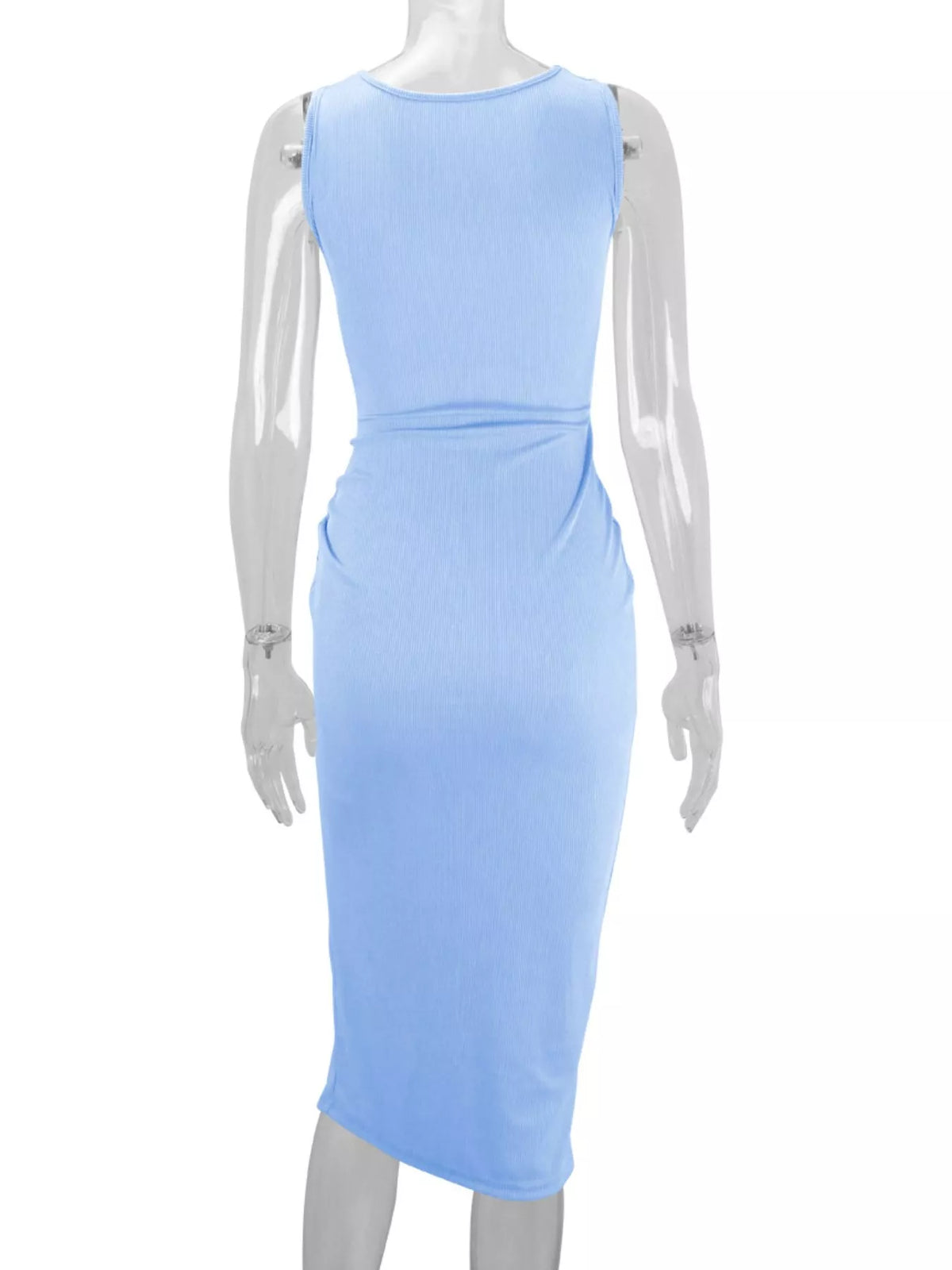 sleeveless cut-out ruched high-slit bodycon dress | dropsona - neutral - usage example