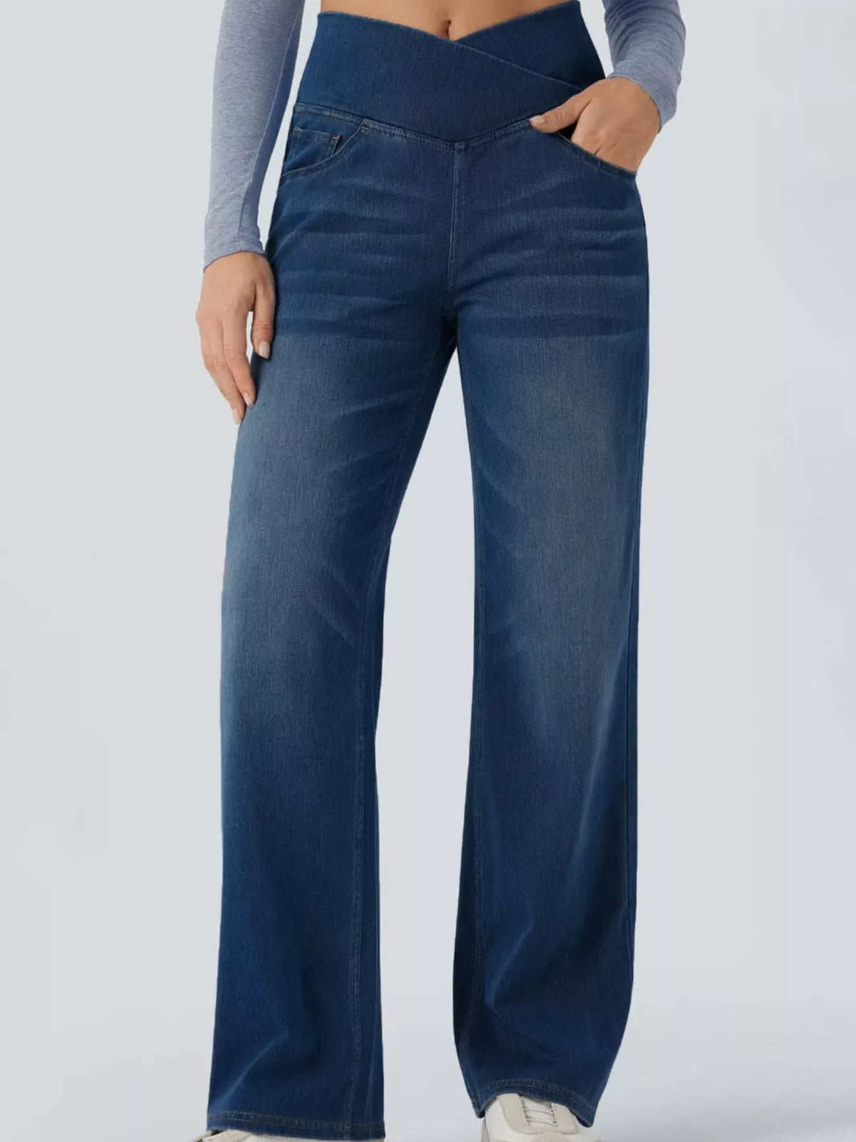 cat's whisker high-waisted cross-over waistband | dropsona - neutral - front view