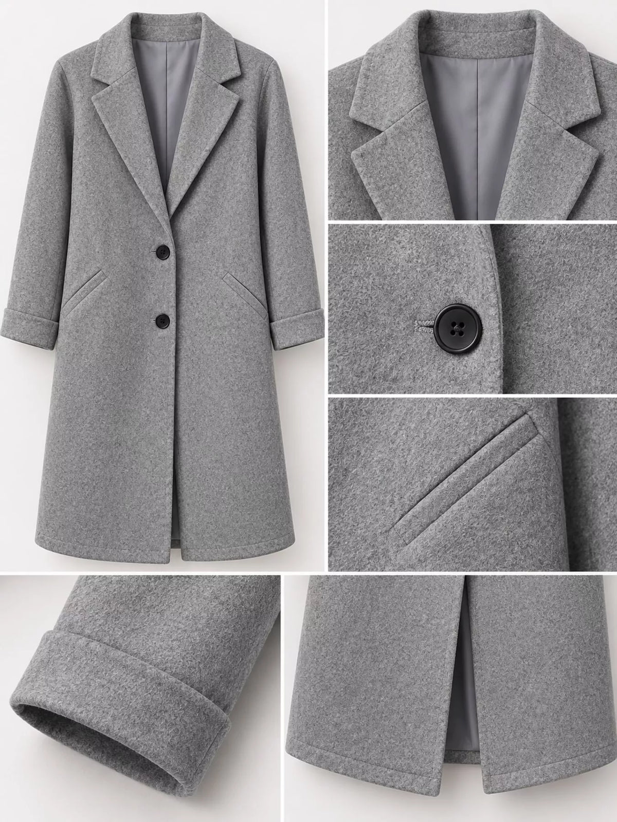full size lapel collar button up coat plus | dropsona - neutral - close-up detail