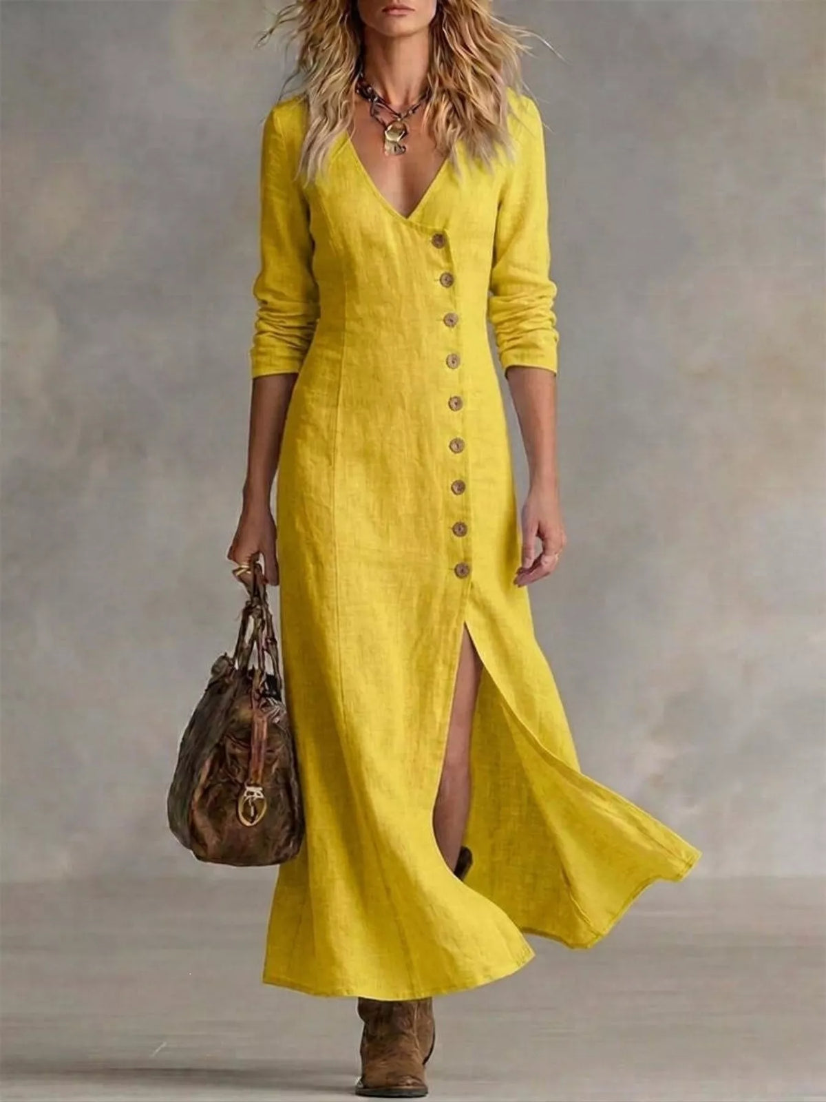full size button front slit maxi dress plus | dropsona - neutral - packaging