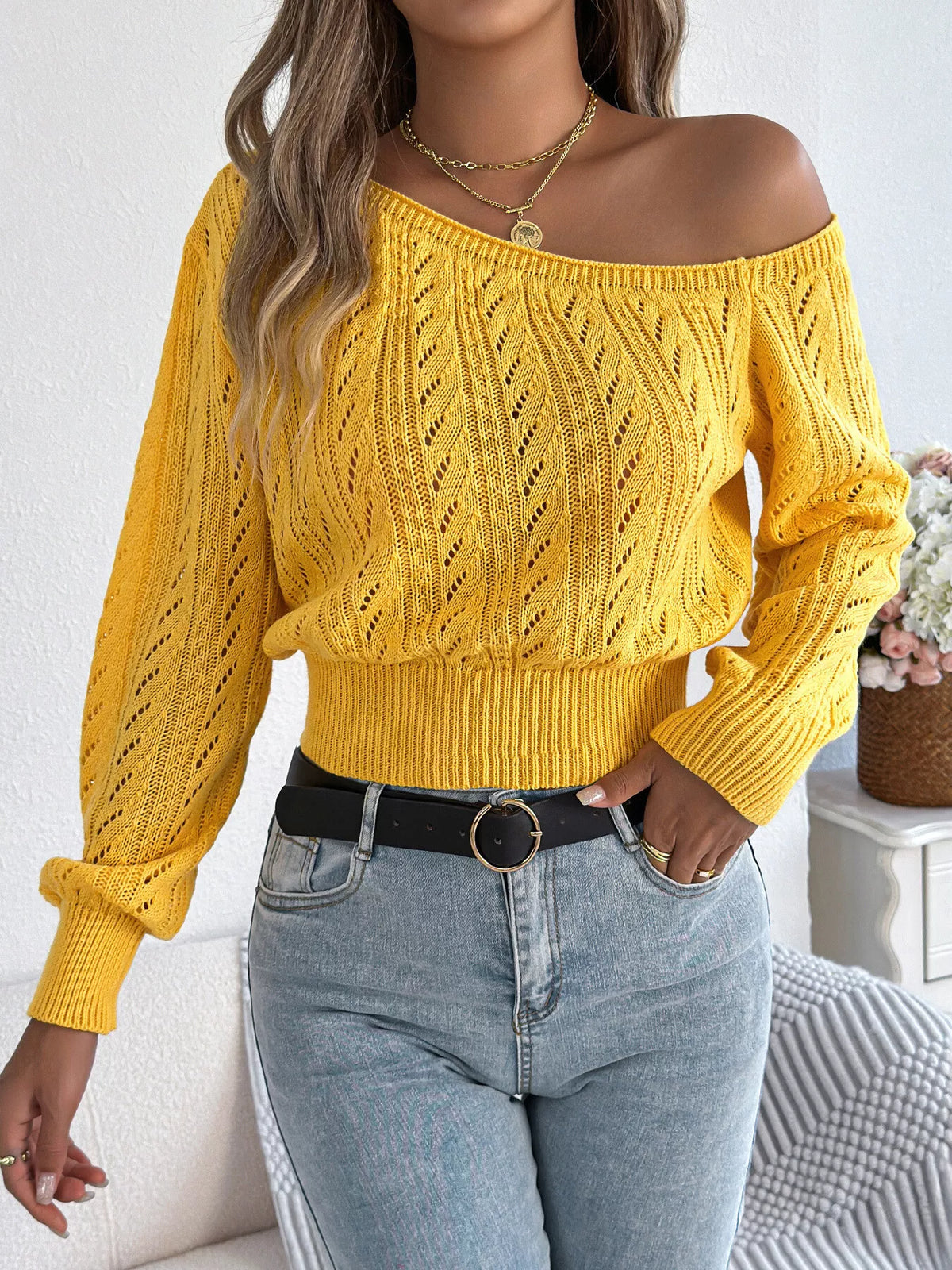 openwork one shoulder sweater – ribbed,openwork | dropsona - neutral - usage example