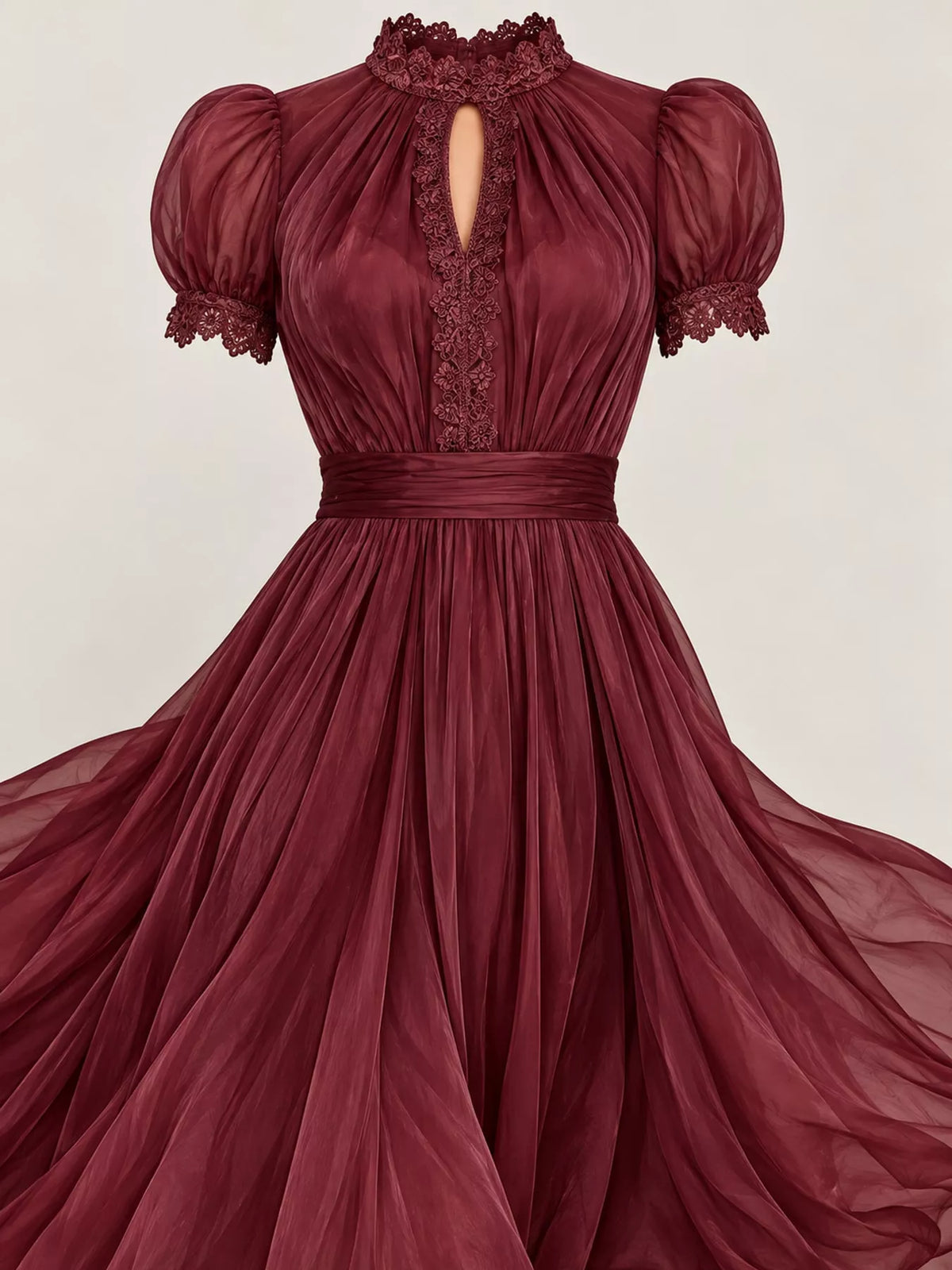 full size elegant sheer chiffon mock-neck maxi dress | dropsona - neutral - size reference