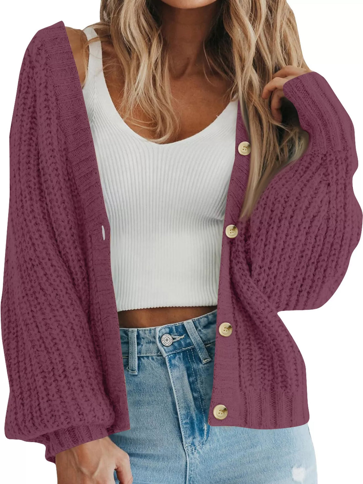full size chunky knit button-down cardigan plus | dropsona - neutral - packaging