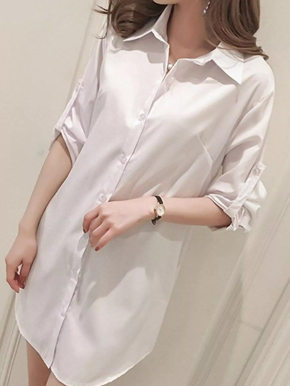 full size button-down shirt with roll-up sleeves plus | dropsona - neutral - everyday use