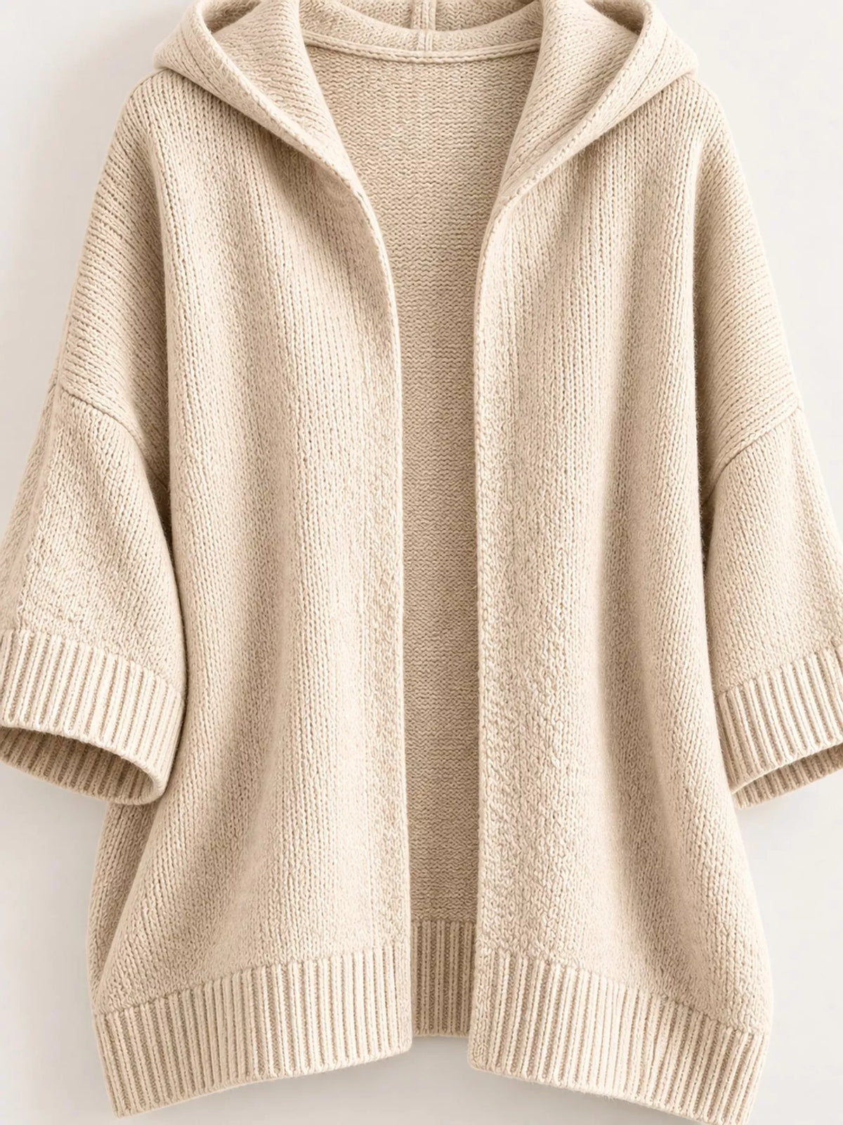 full size hooded open-front knit cardigan plus | dropsona - neutral - size reference
