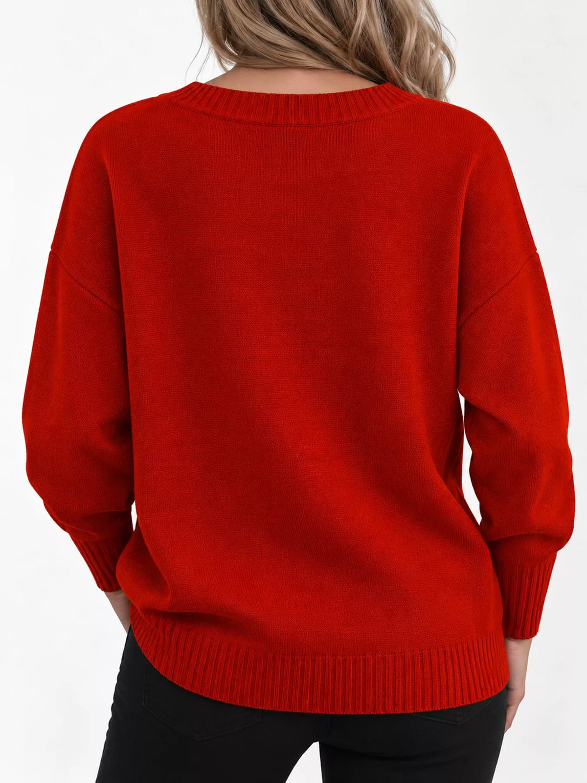 full size v-neck dropped shoulder sweater plus | dropsona - neutral - packaging