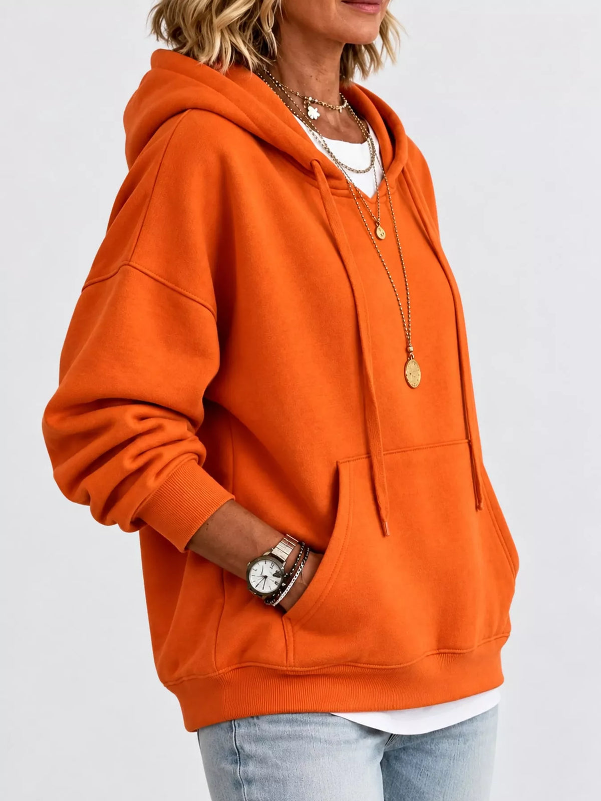 drawstring dropped shoulder hoodie | dropsona - neutral - usage example