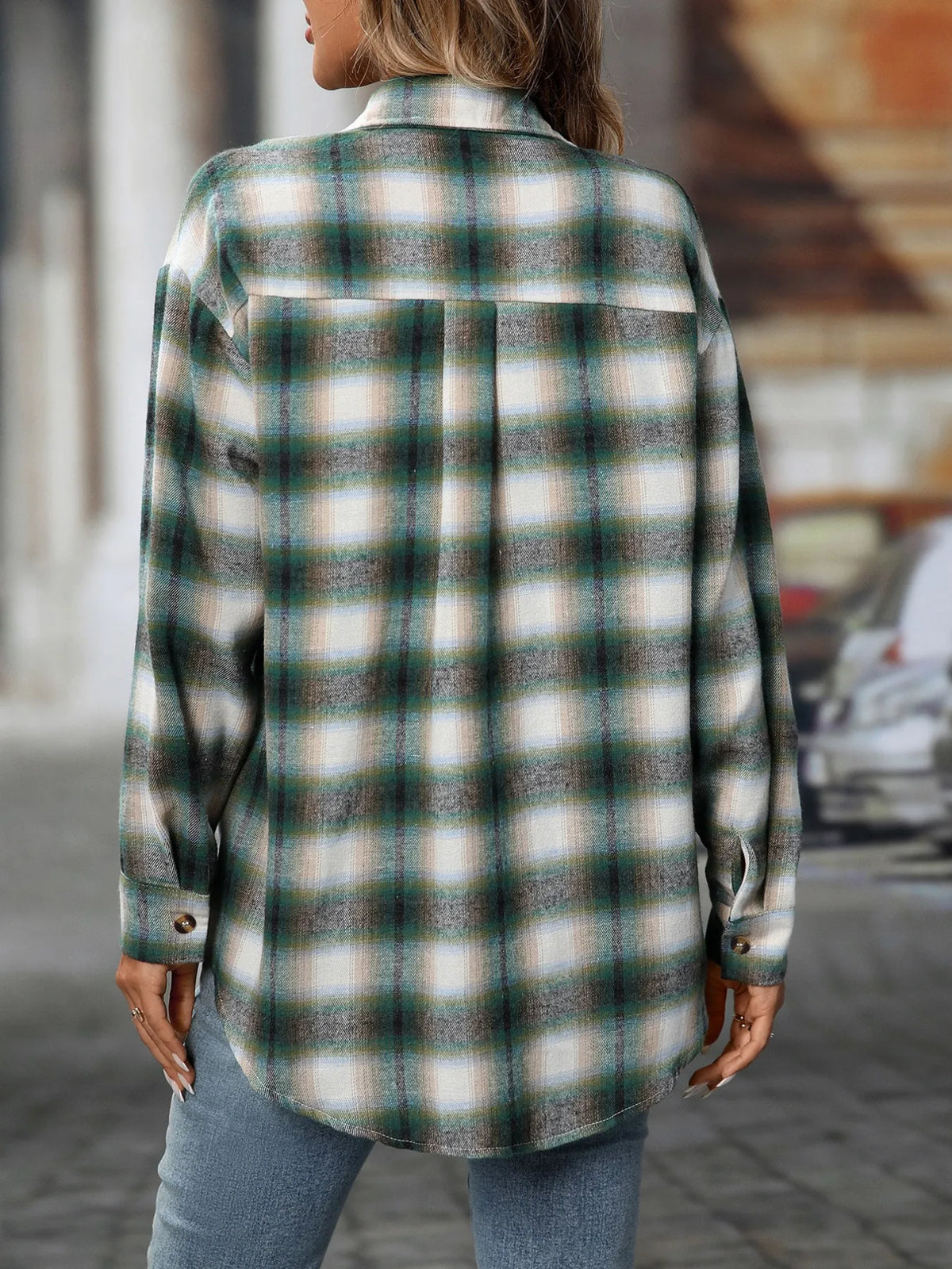 oversized plaid button-up shirt - front view