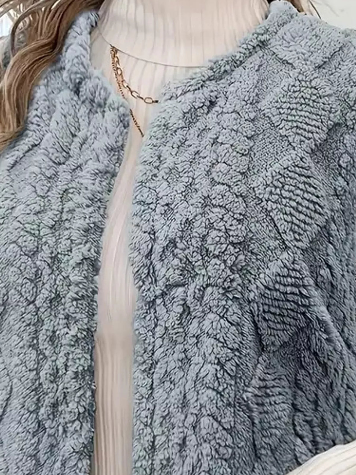 sherpa open front vest coat – pocketed,thermal closure | dropsona - neutral - size reference