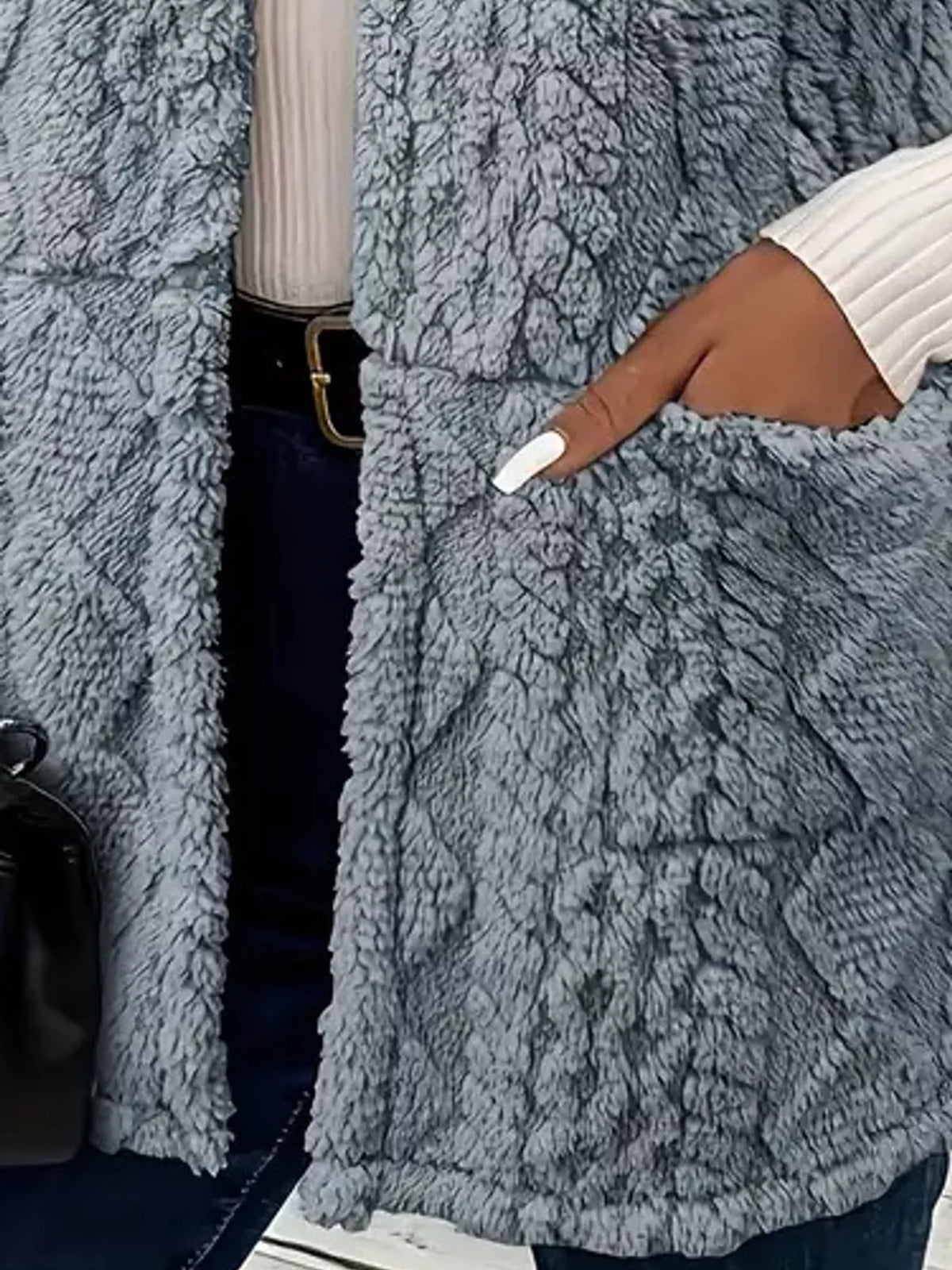 sherpa open front vest coat – pocketed,thermal closure | dropsona - neutral - usage example