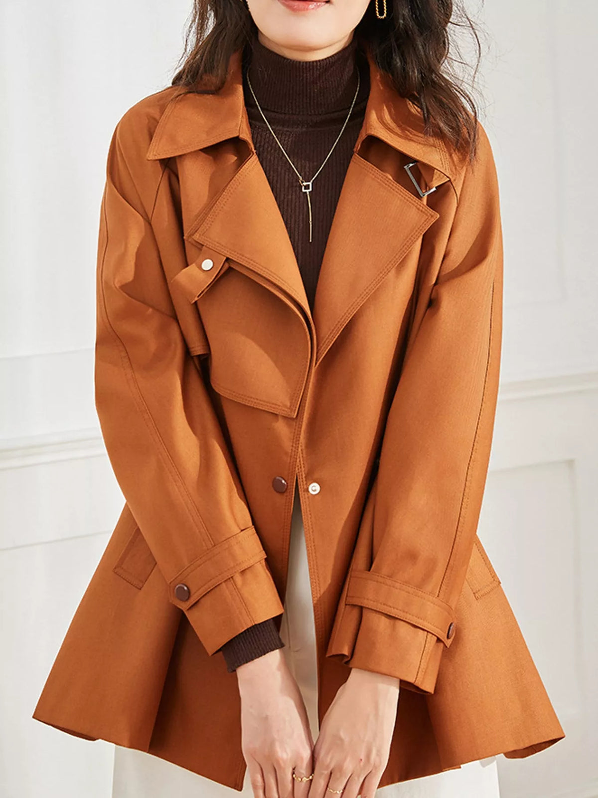 double-breasted tie waist trench coat | dropsona - neutral - usage example