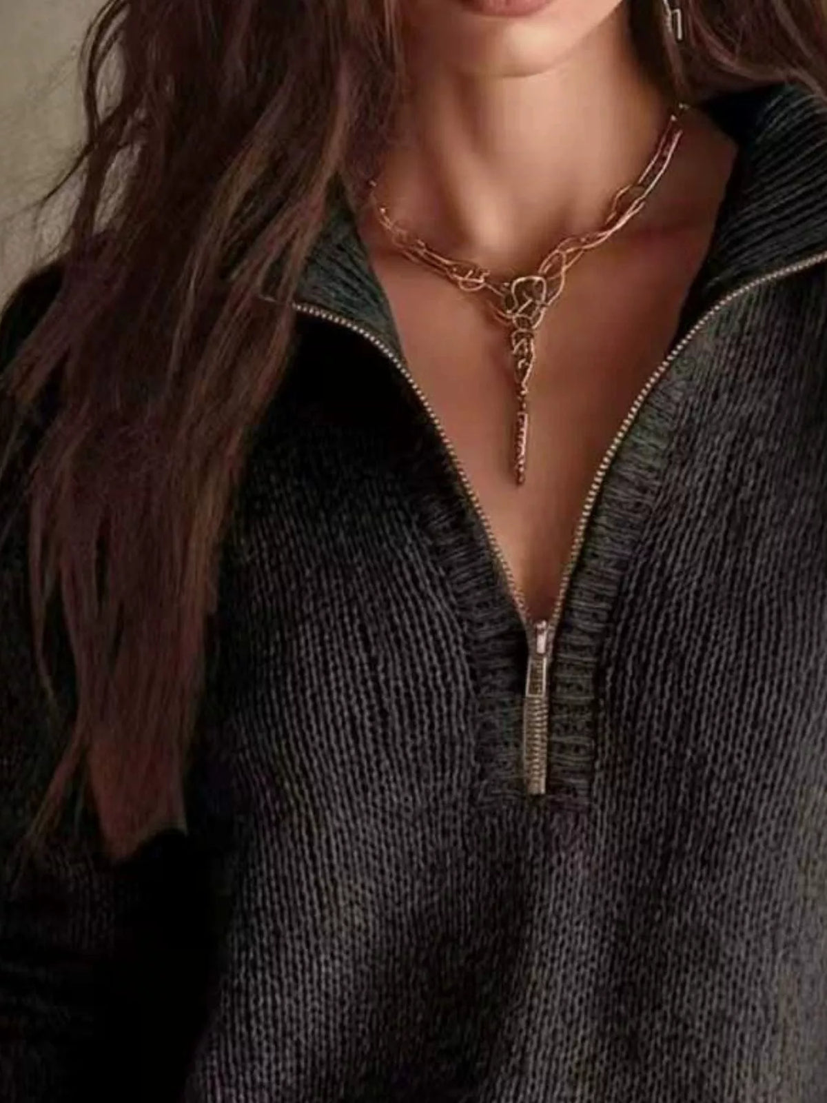 half zip dropped shoulder sweater – zipper | dropsona - neutral - material texture