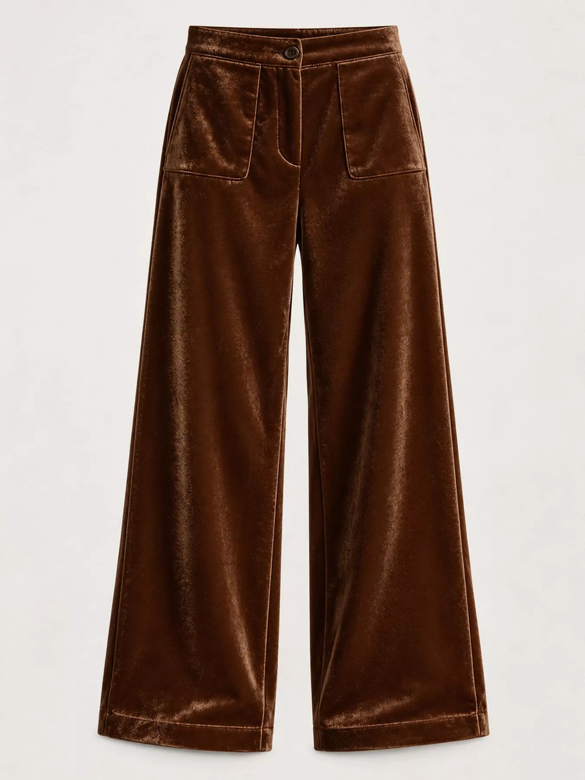 full size high-waisted wide-leg velvet pants with | dropsona - neutral - close-up detail