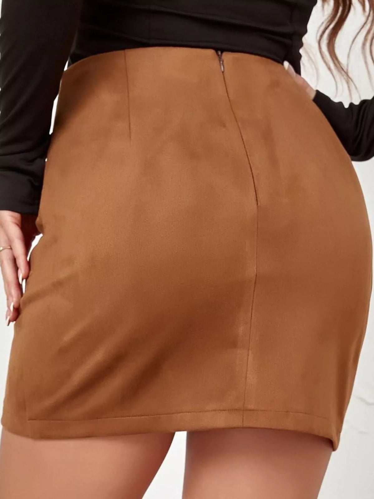 ruched mini skirt – basic style fit | dropsona - neutral - close-up detail