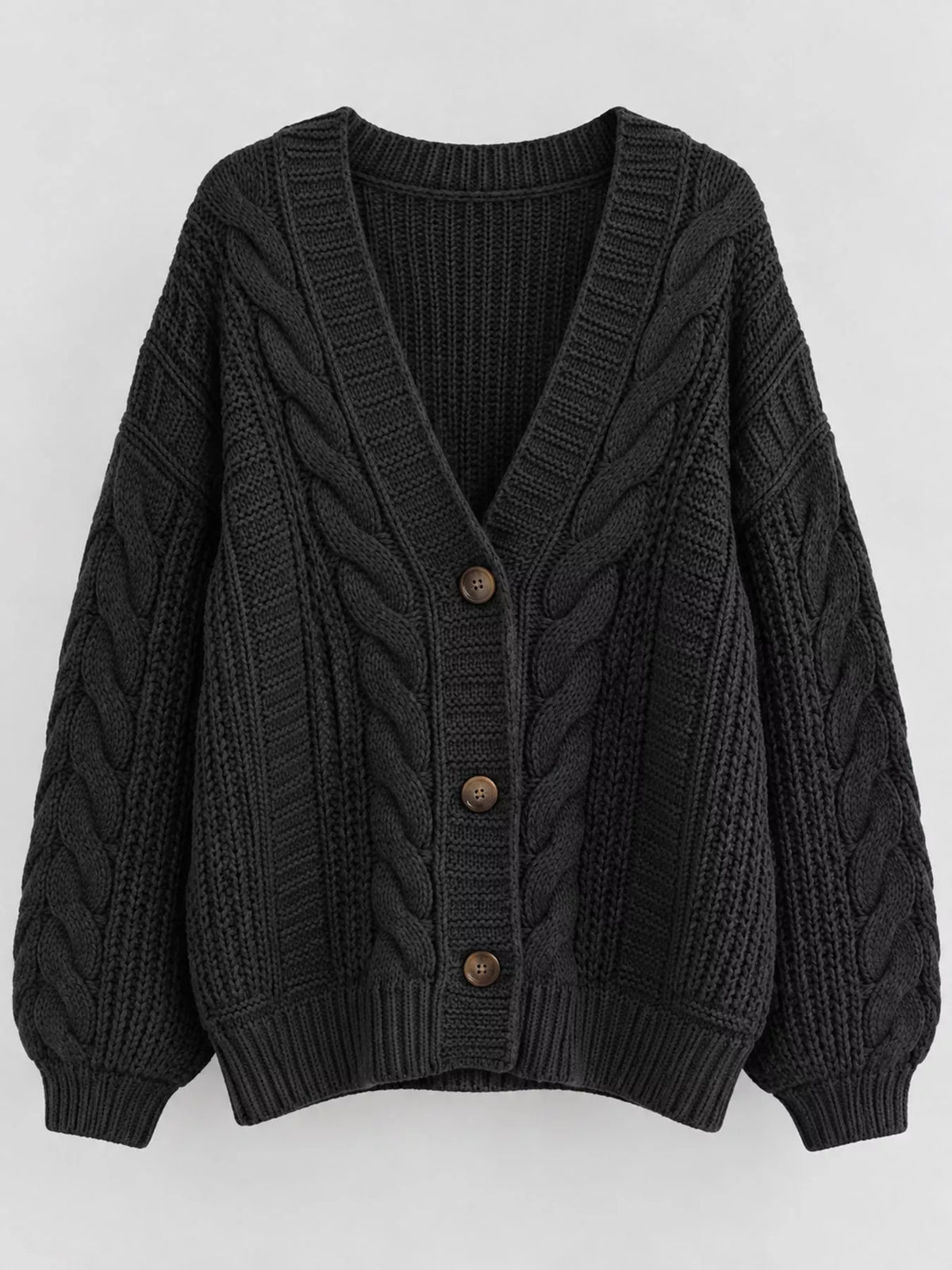 cable knit button-down cardigan | dropsona - neutral - front view